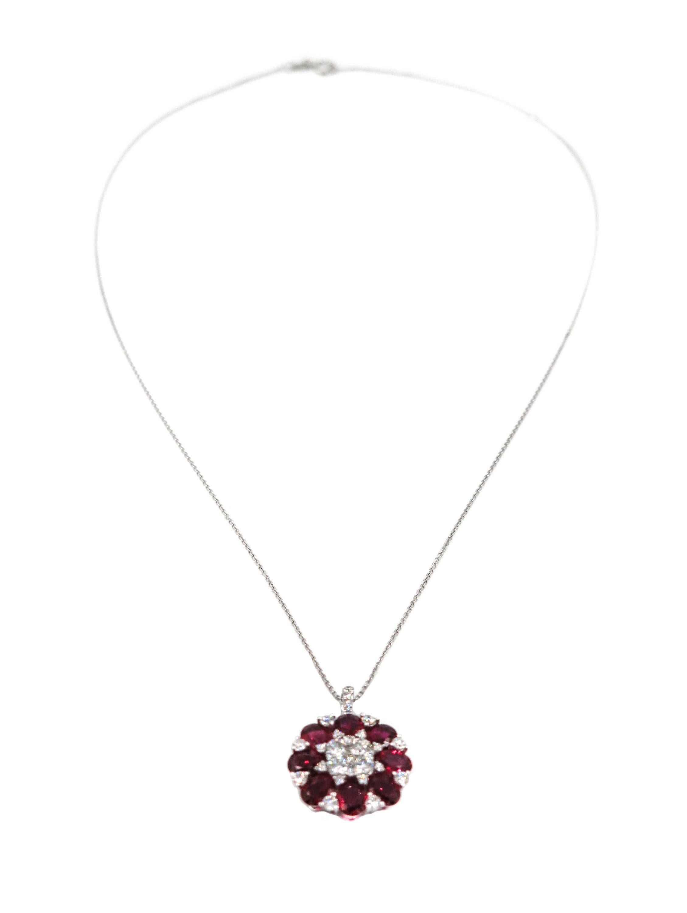 Modern Ruby and Diamond White Gold Pendant