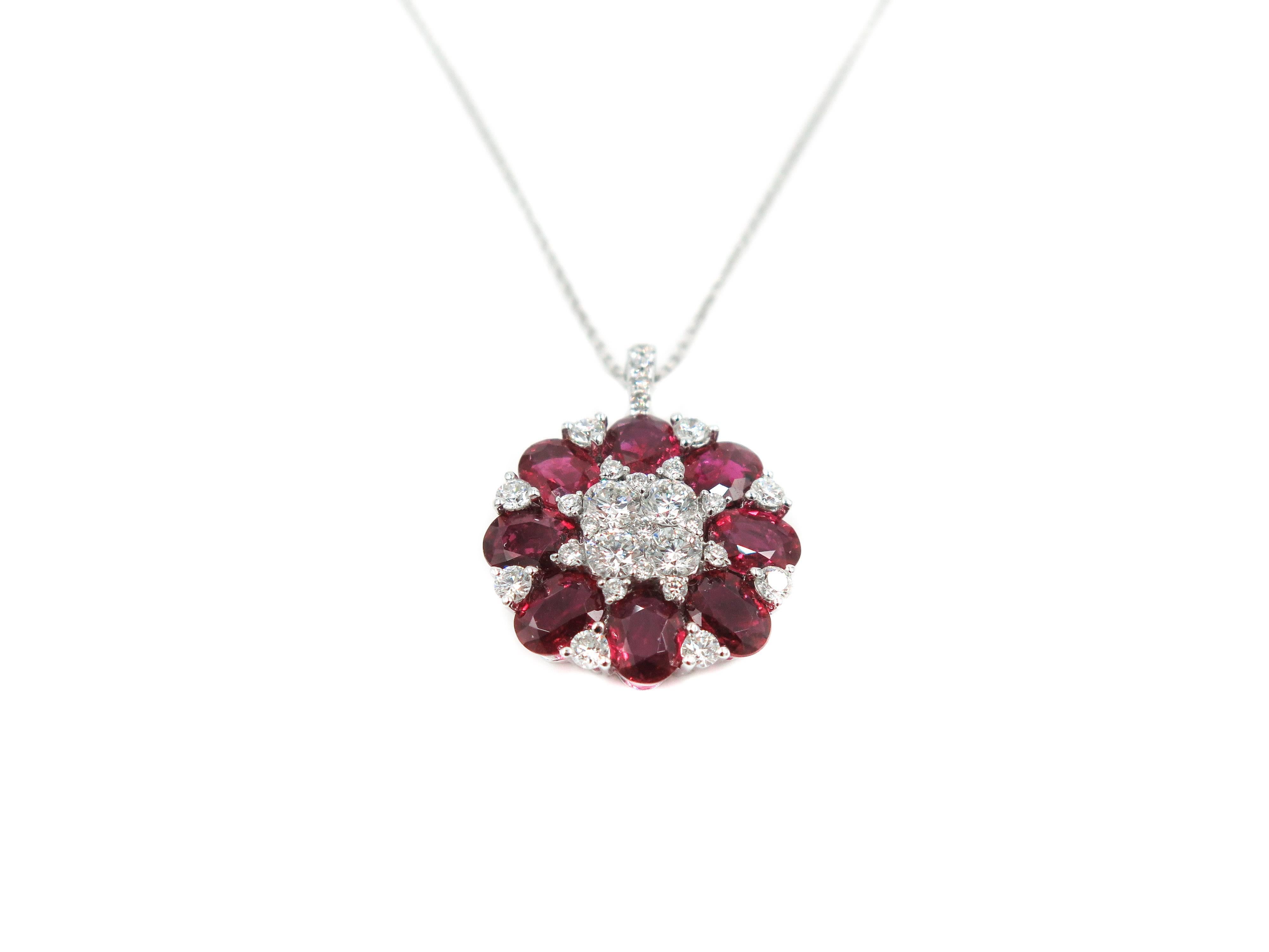 Ruby and Diamond White Gold Pendant In New Condition In Greenwich, CT