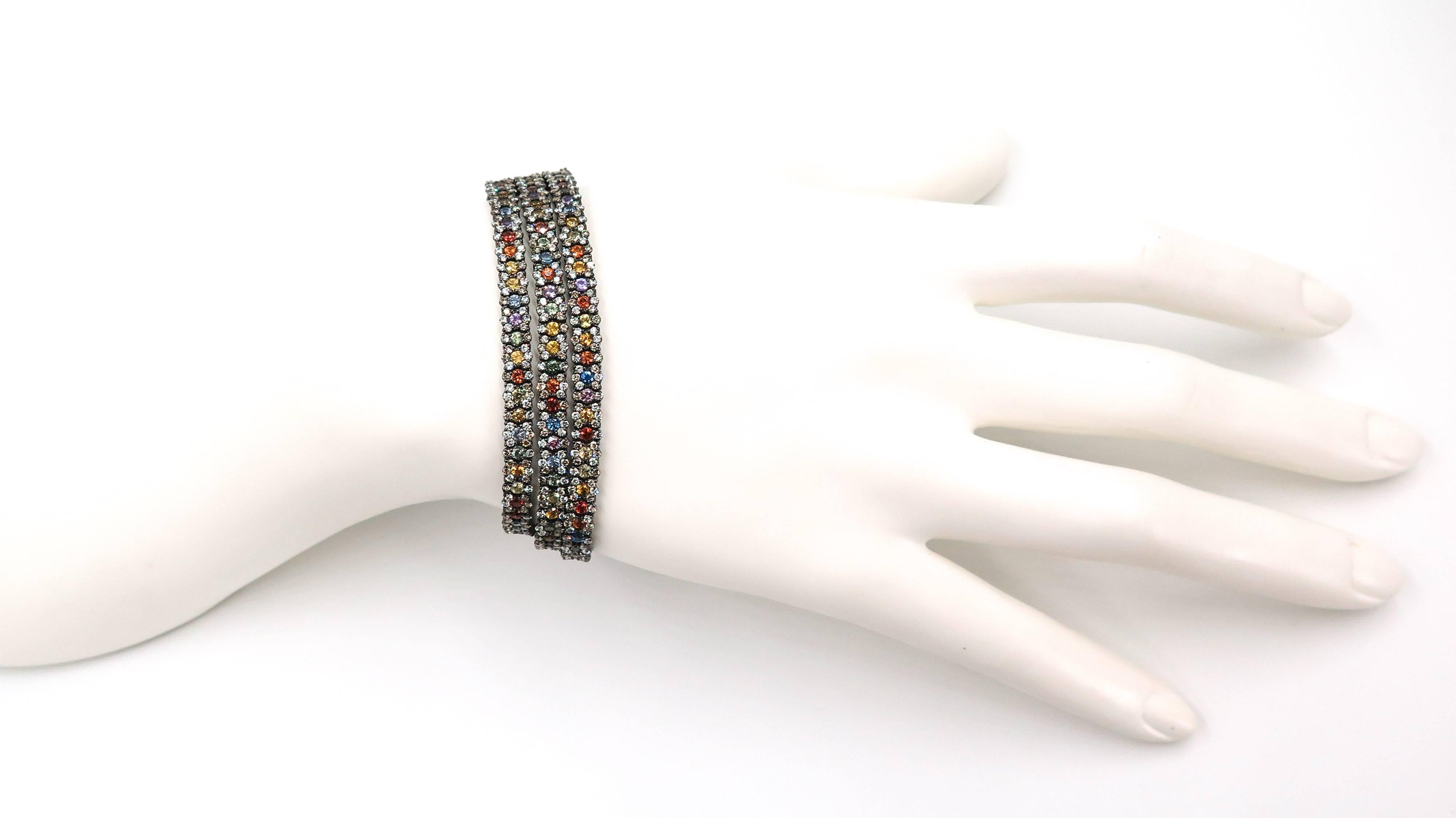 Multi-Color Sapphire and Diamond Bracelet Black Rohdium 4