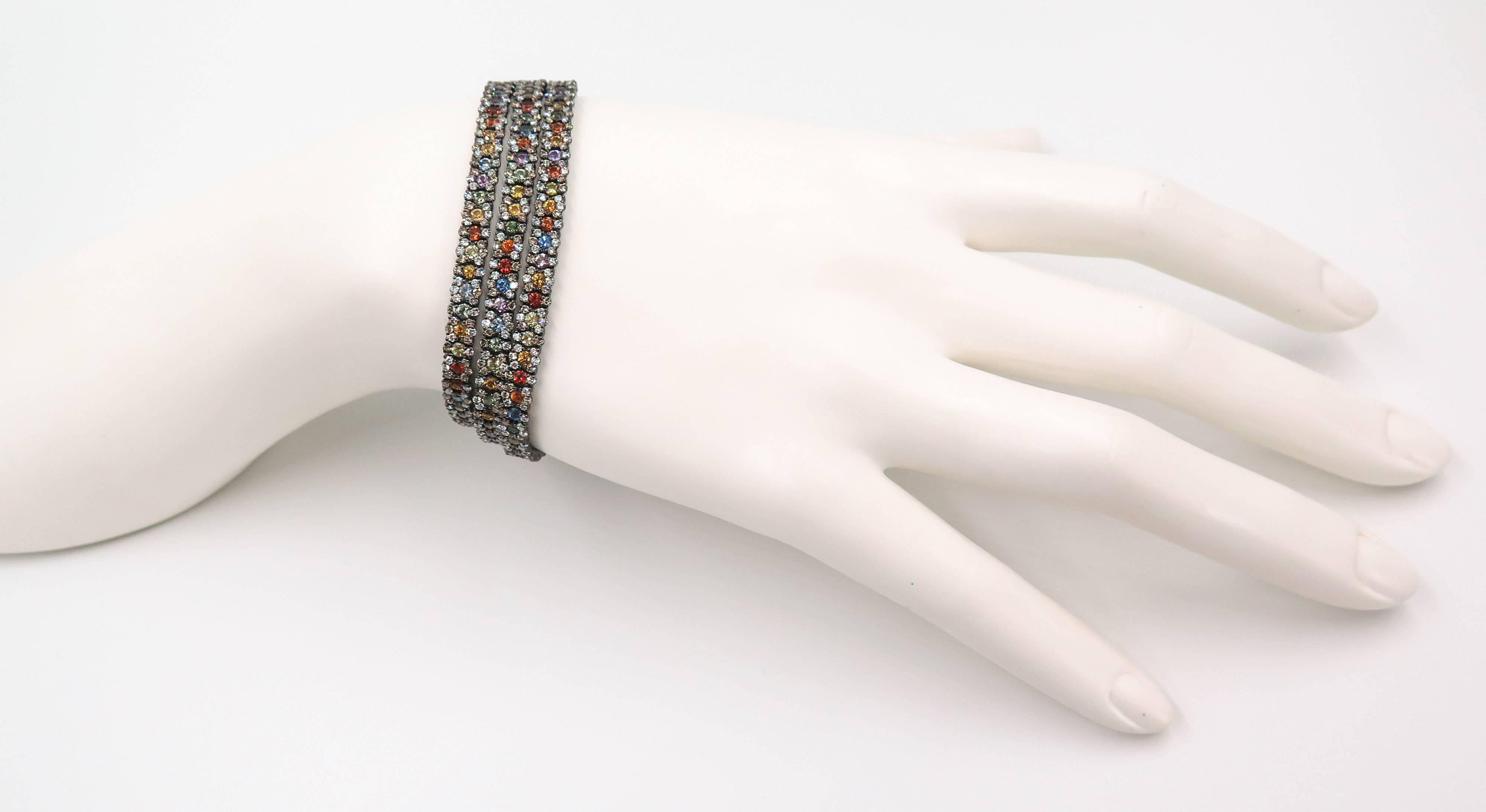 Multi-Color Sapphire and Diamond Bracelet Black Rohdium 3