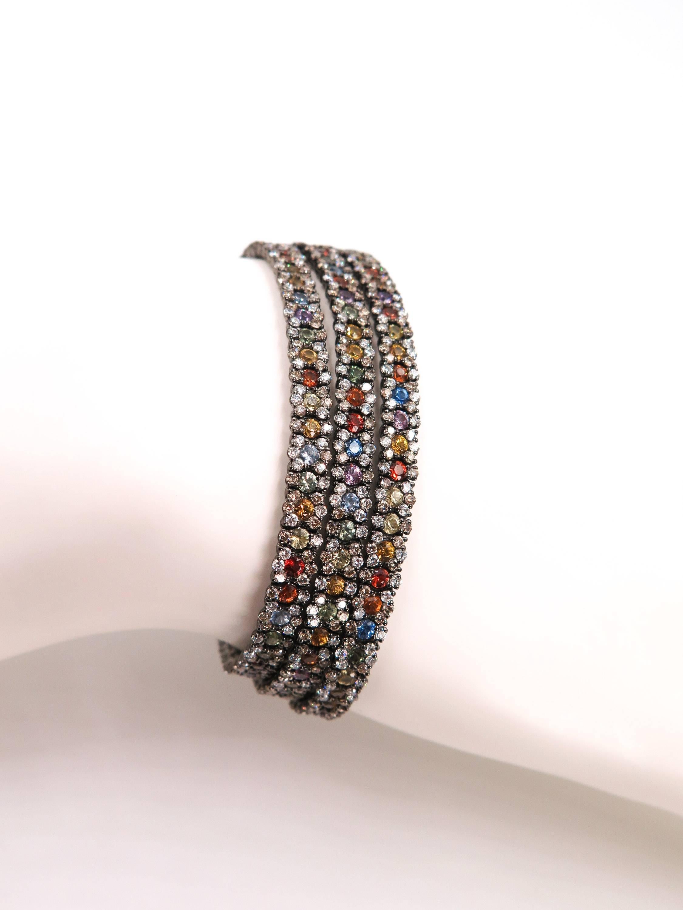 Multi-Color Sapphire and Diamond Bracelet Black Rohdium 5
