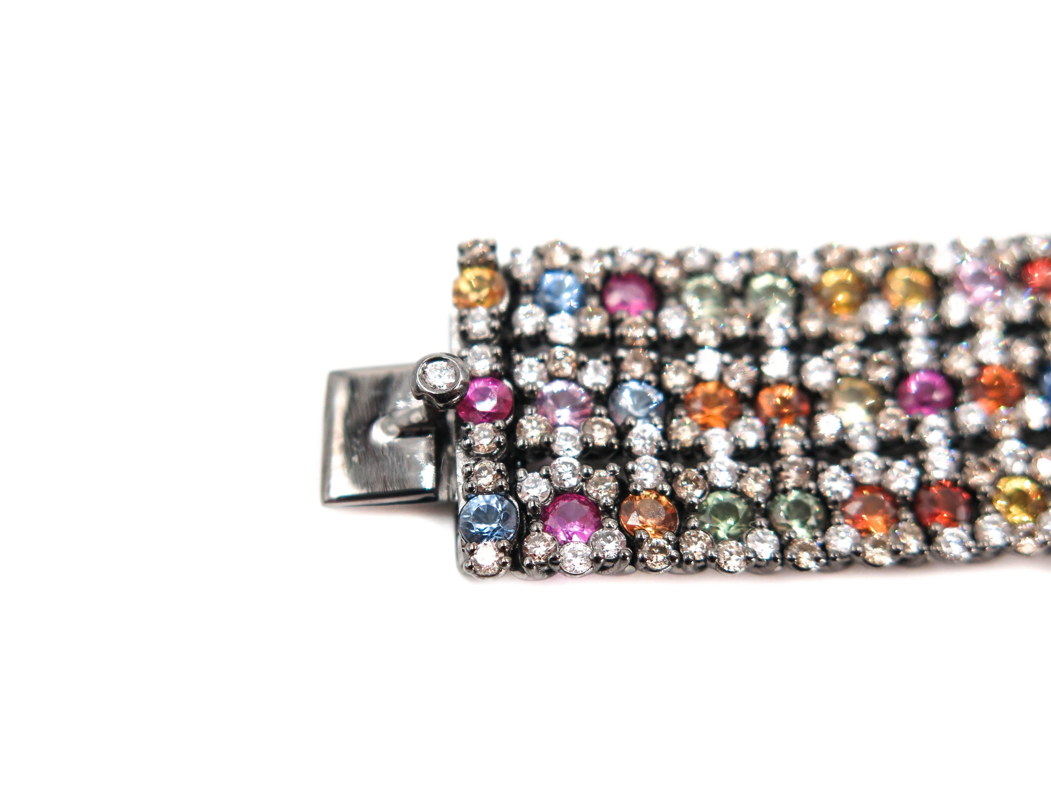 Multi-Color Sapphire and Diamond Bracelet Black Rohdium 1