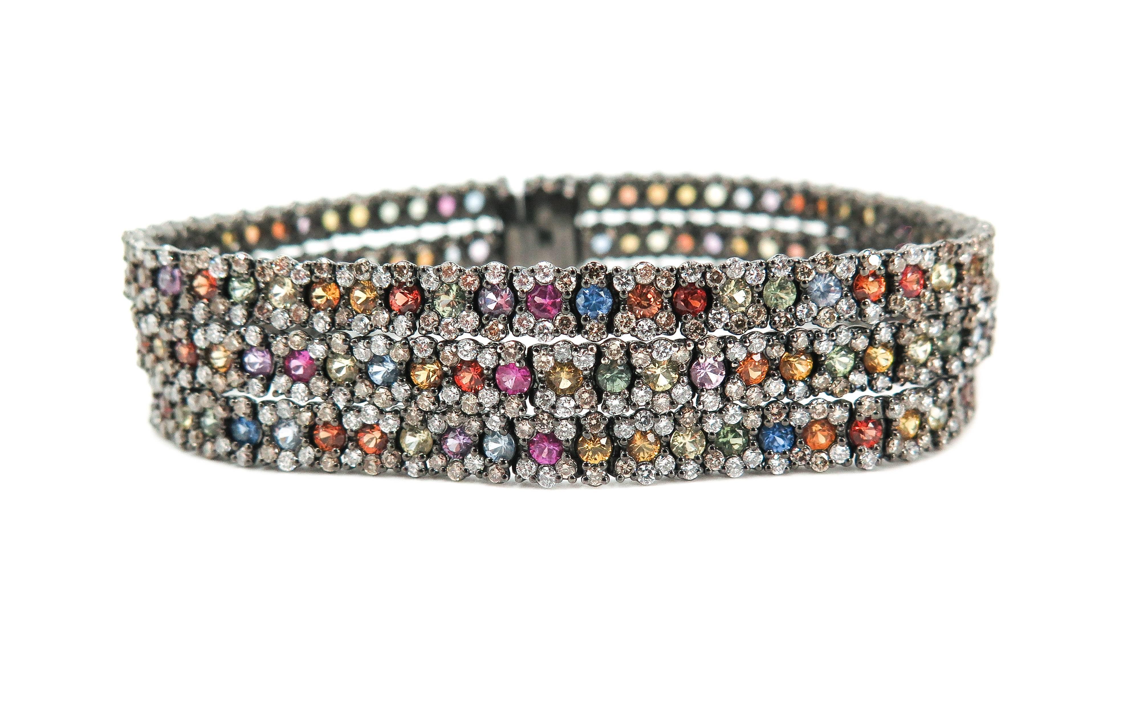 Modern Multi-Color Sapphire and Diamond Bracelet Black Rohdium
