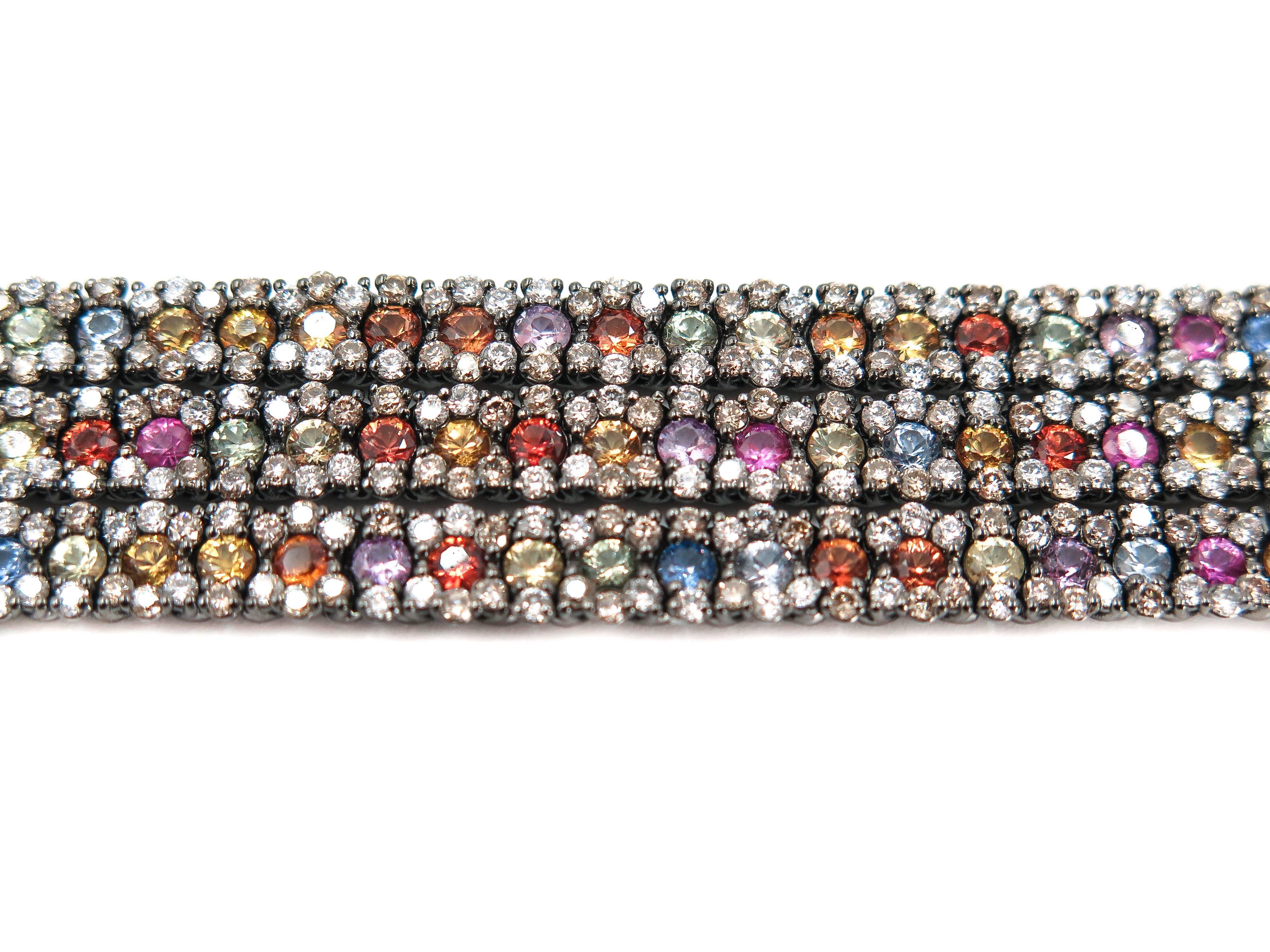 Multi-Color Sapphire and Diamond Bracelet Black Rohdium In New Condition In Greenwich, CT