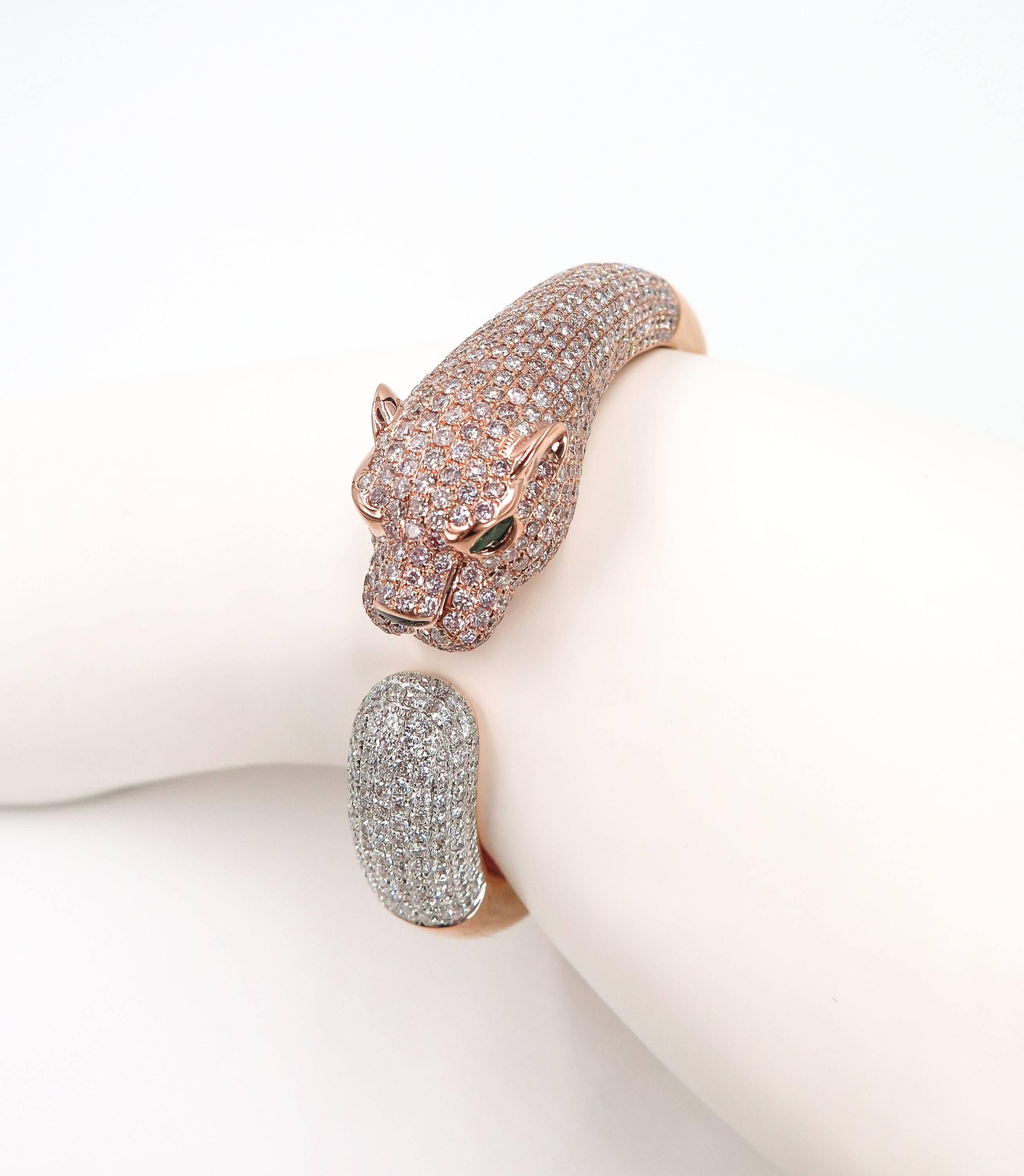 Natural Pink Diamond Panther Rose Gold Cuff Bracelet 3