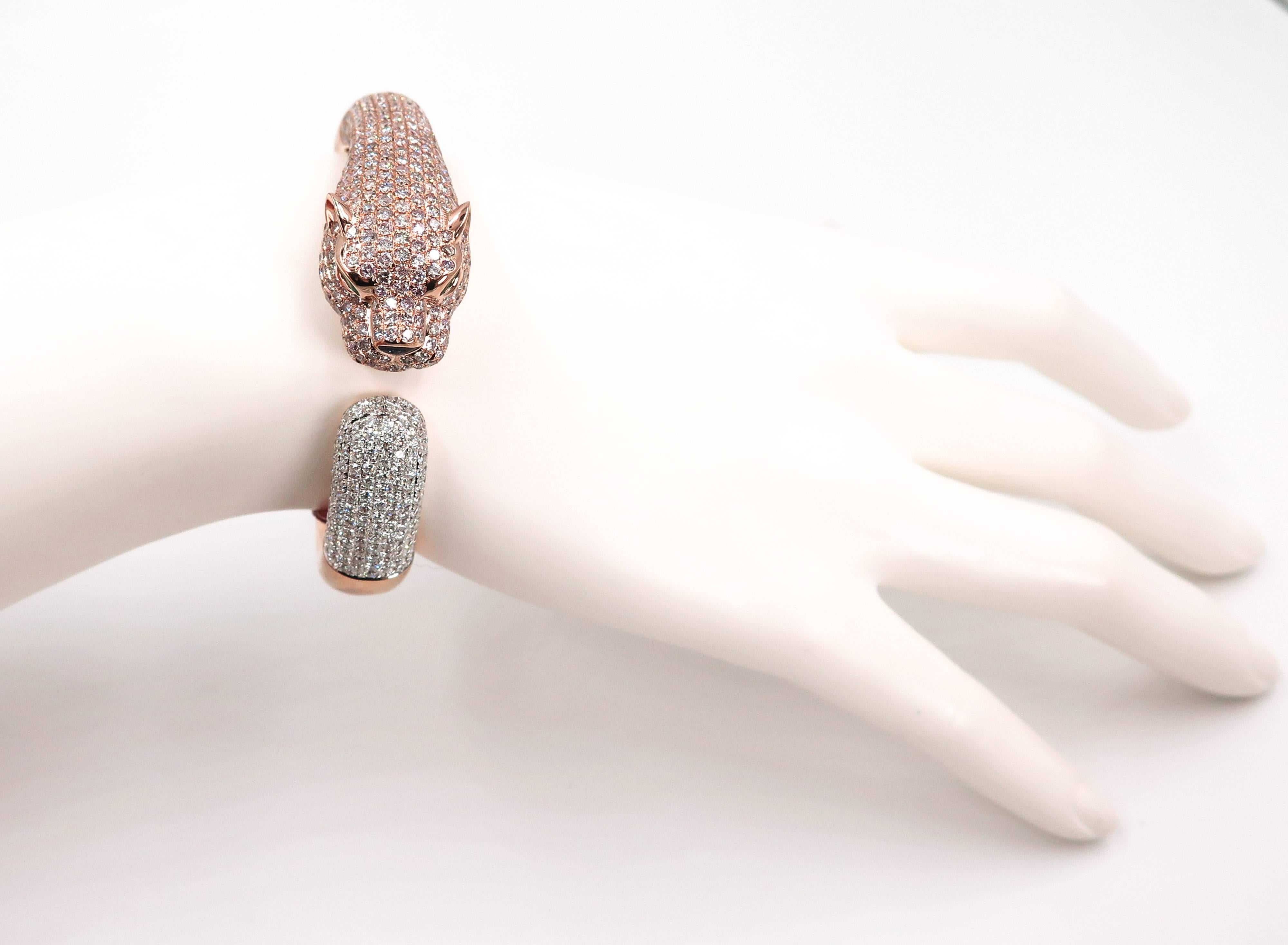 Women's Natural Pink Diamond Panther Rose Gold Cuff Bracelet