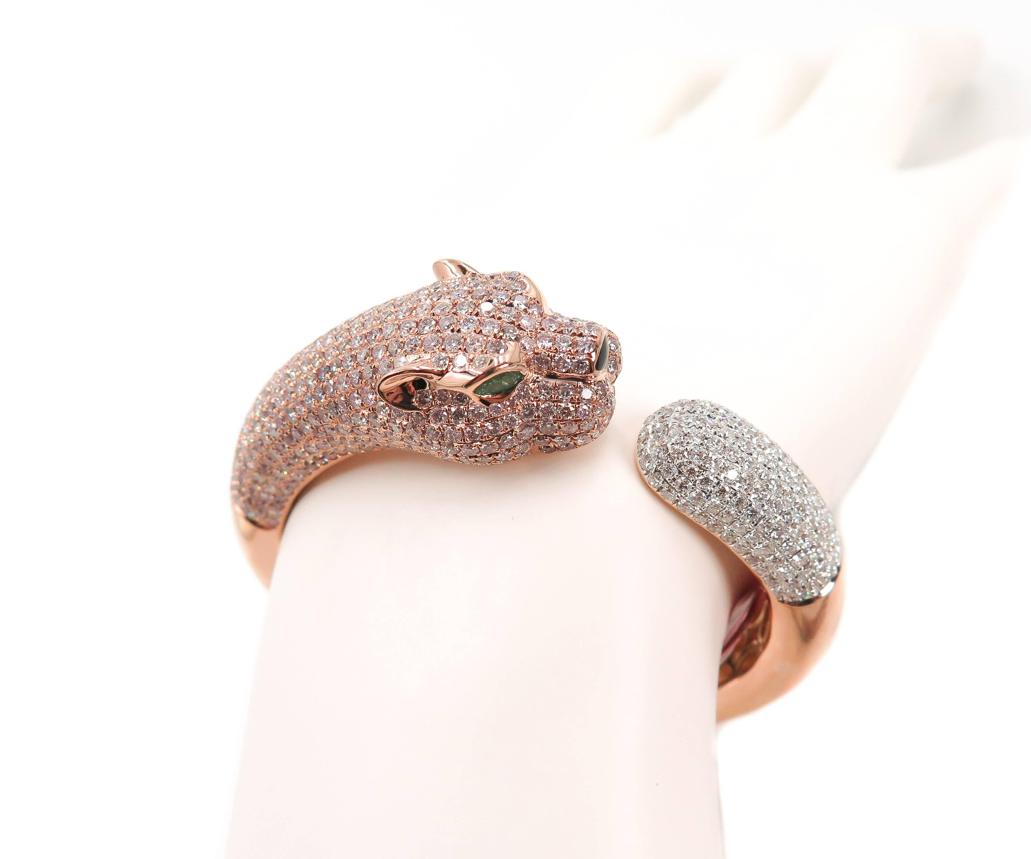 Natural Pink Diamond Panther Rose Gold Cuff Bracelet 1