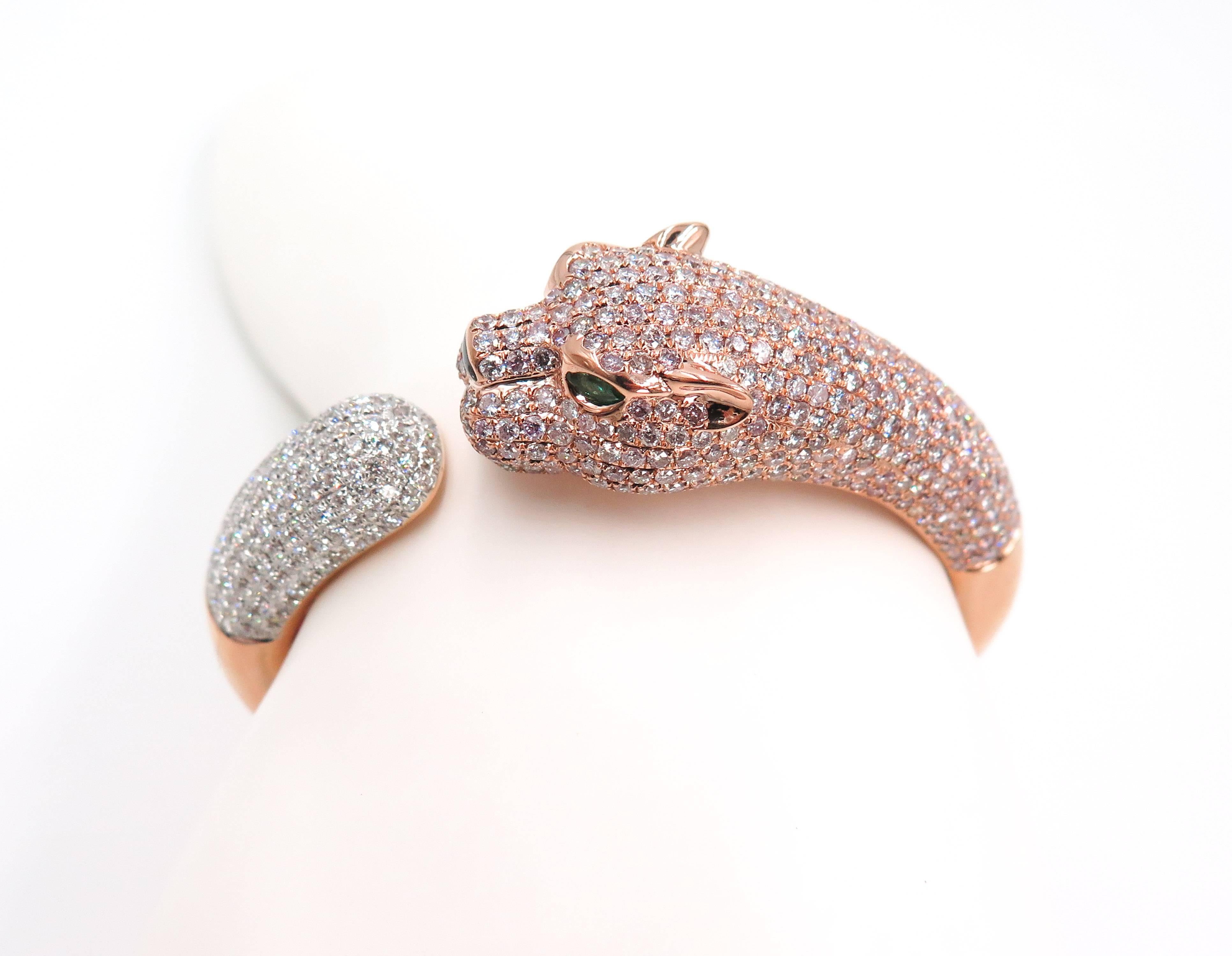 Natural Pink Diamond Panther Rose Gold Cuff Bracelet 4