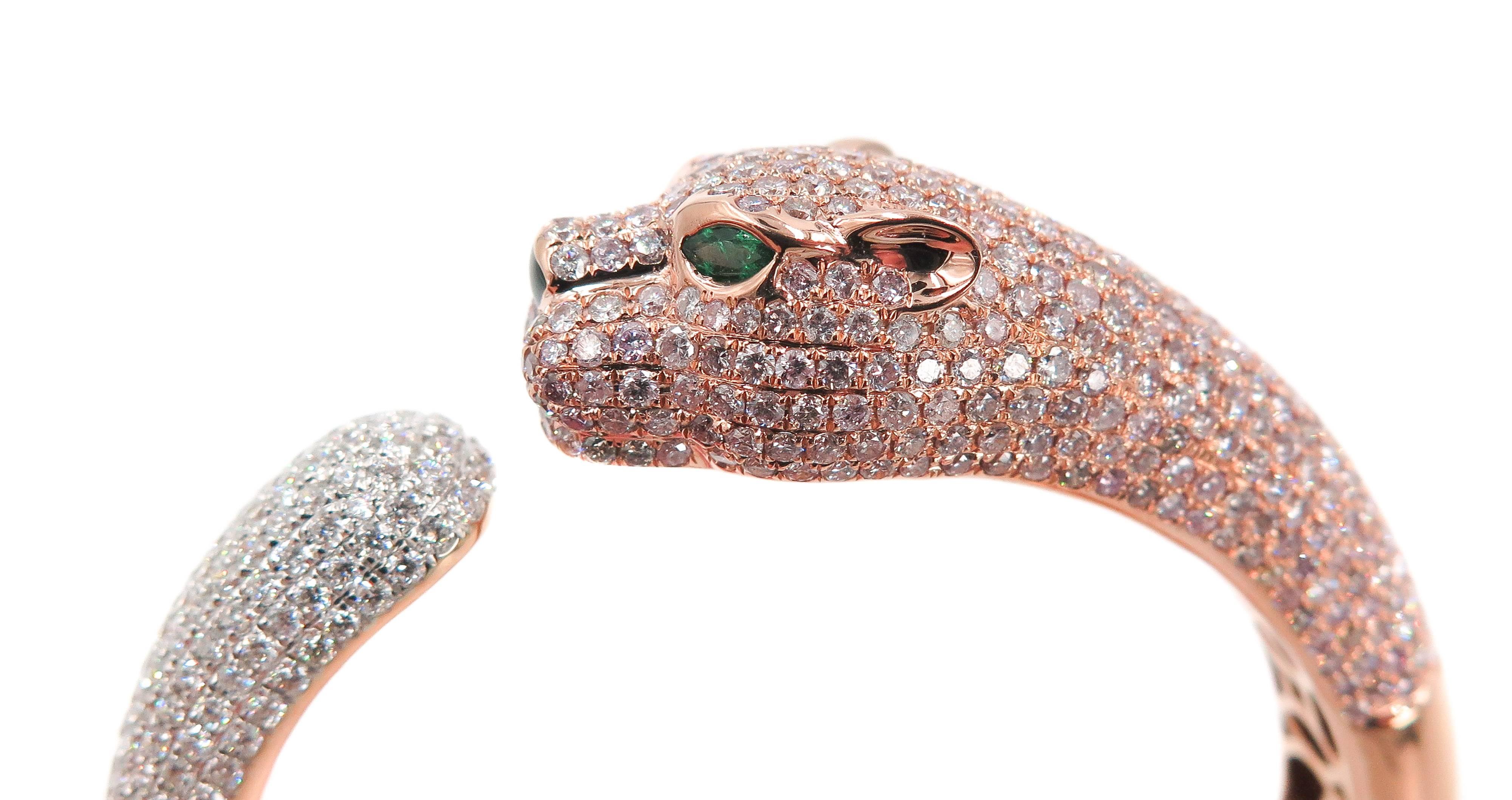 Modern Natural Pink Diamond Panther Rose Gold Cuff Bracelet