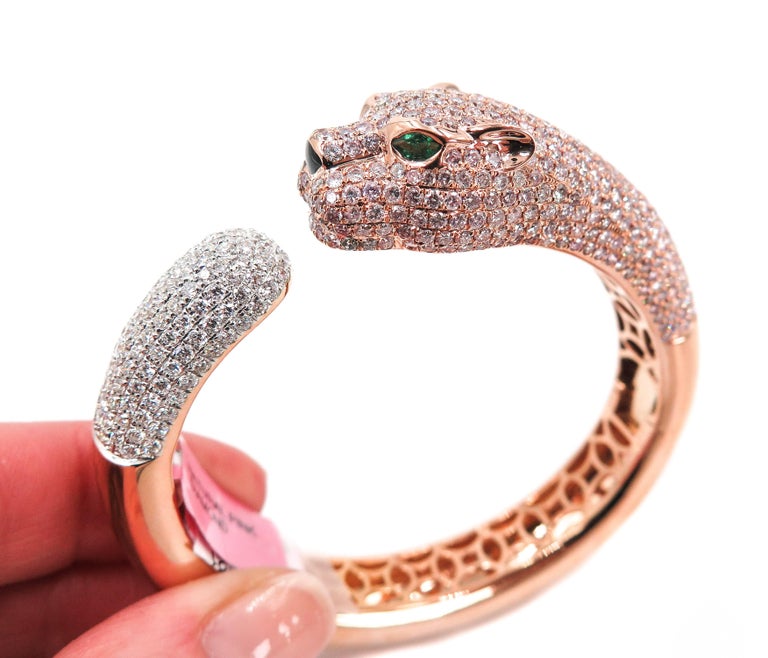 Natural Pink Diamond Panther Rose Gold Cuff Bracelet at 1stDibs