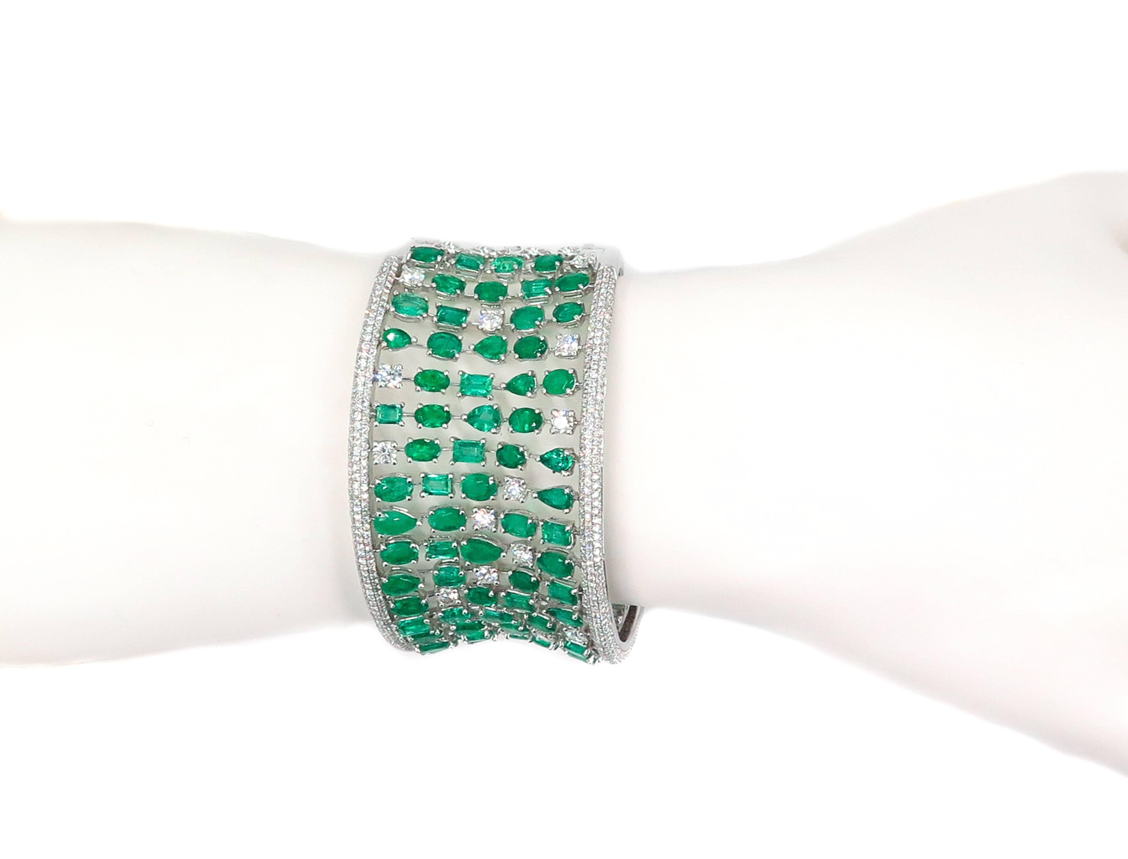 White Gold Emerald and Diamond Cuff Bracelet 2