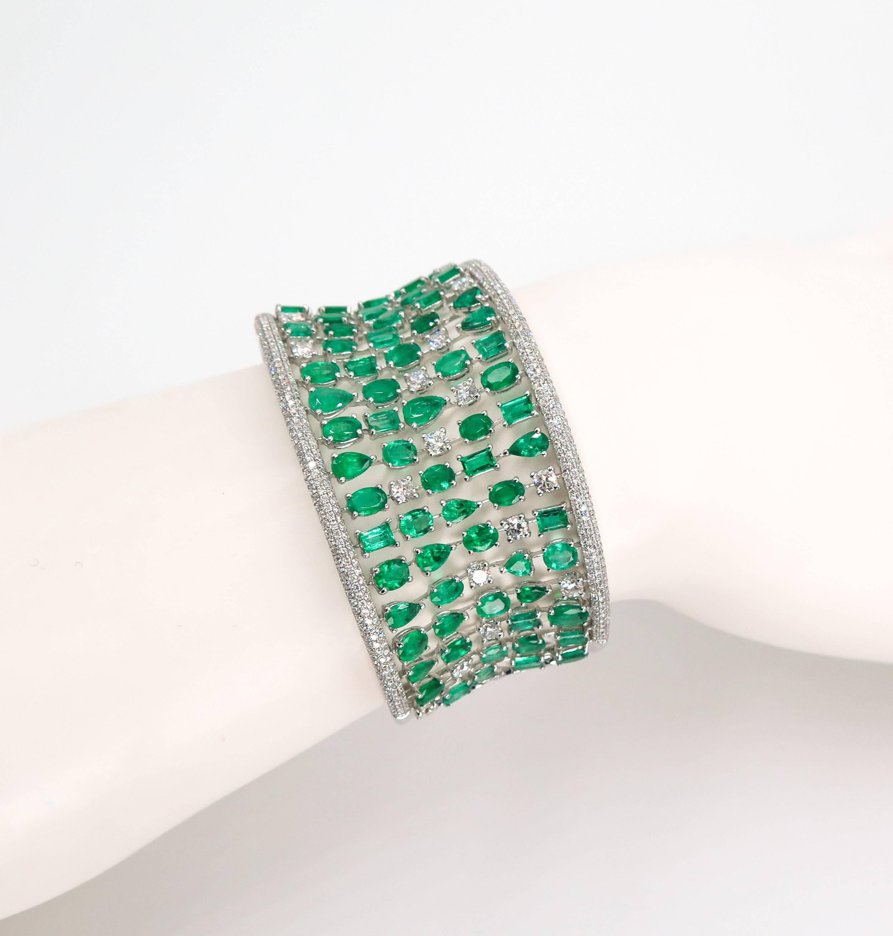 White Gold Emerald and Diamond Cuff Bracelet 3