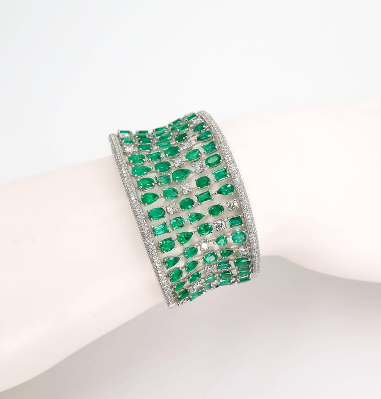 White Gold Emerald and Diamond Cuff Bracelet at 1stDibs | emerald cuff ...