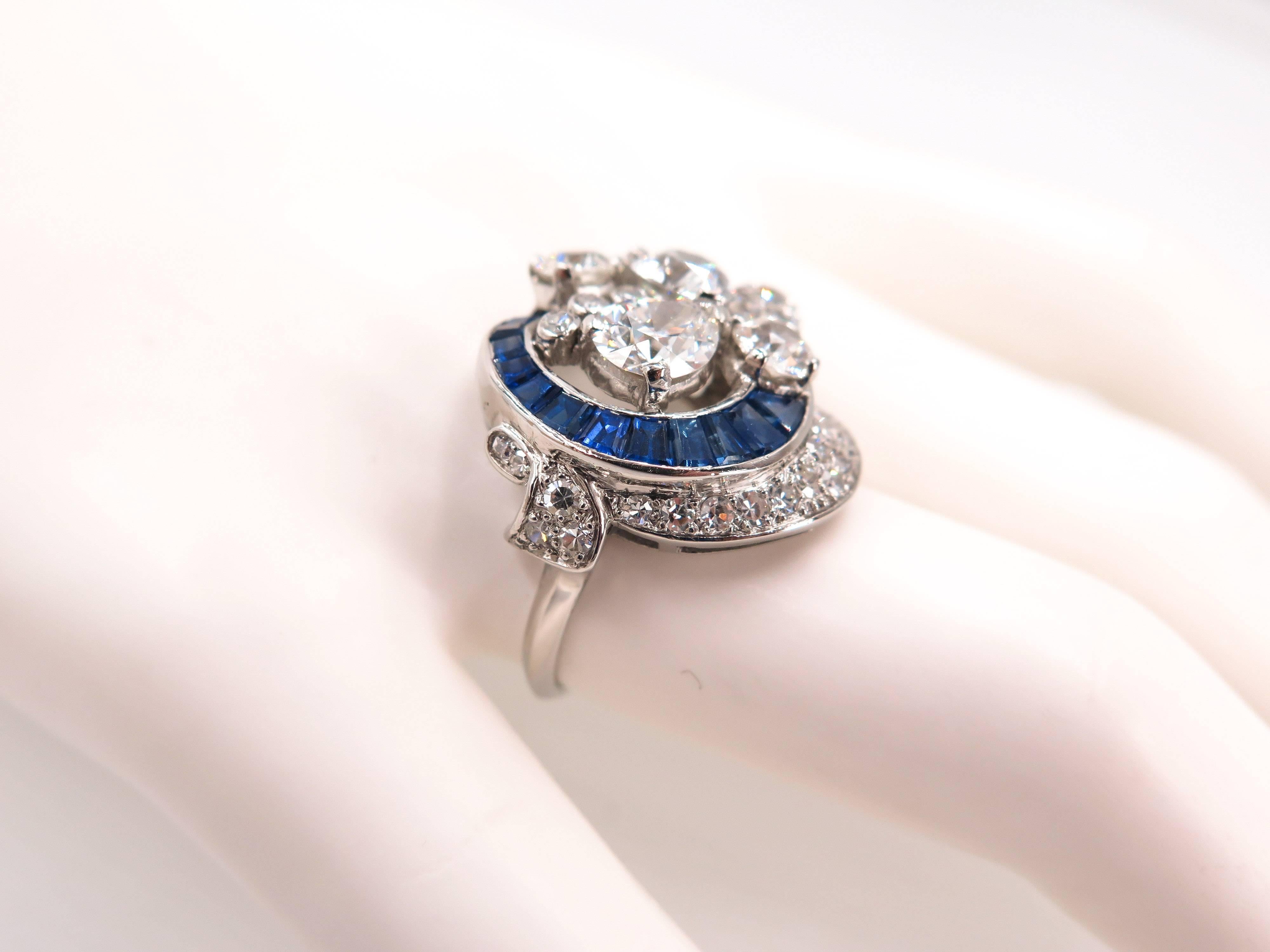 Sapphire and Diamond Estate Platinum Cocktail Ring For Sale 3