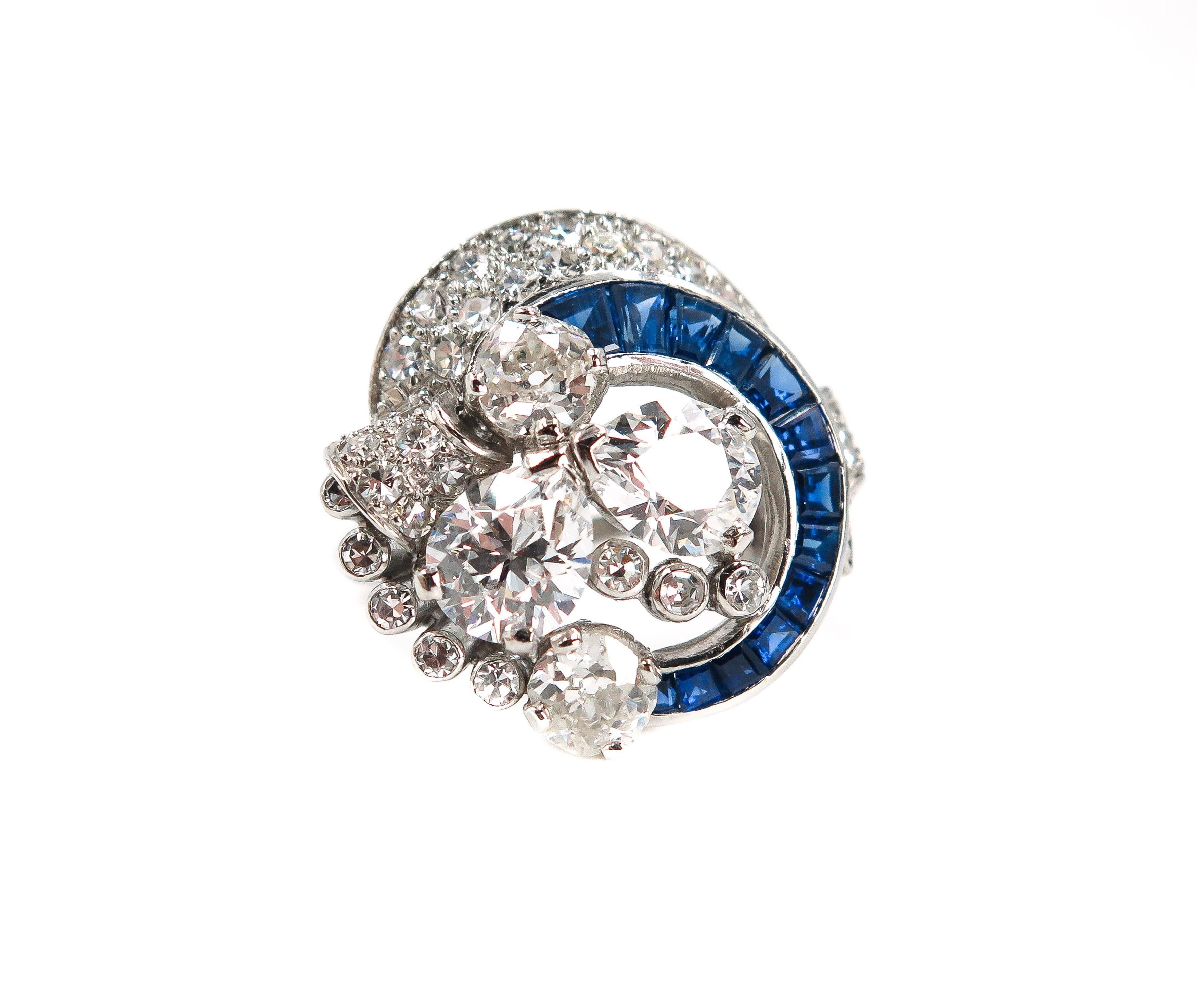 The word Twist was used to describe a popular dance in the early 1960s.
Twist means writhing, pirouette, the same idea that inspired this ring, in a whirlwind of white gold and precious blue sapphires and diamonds expressing a sense of playful