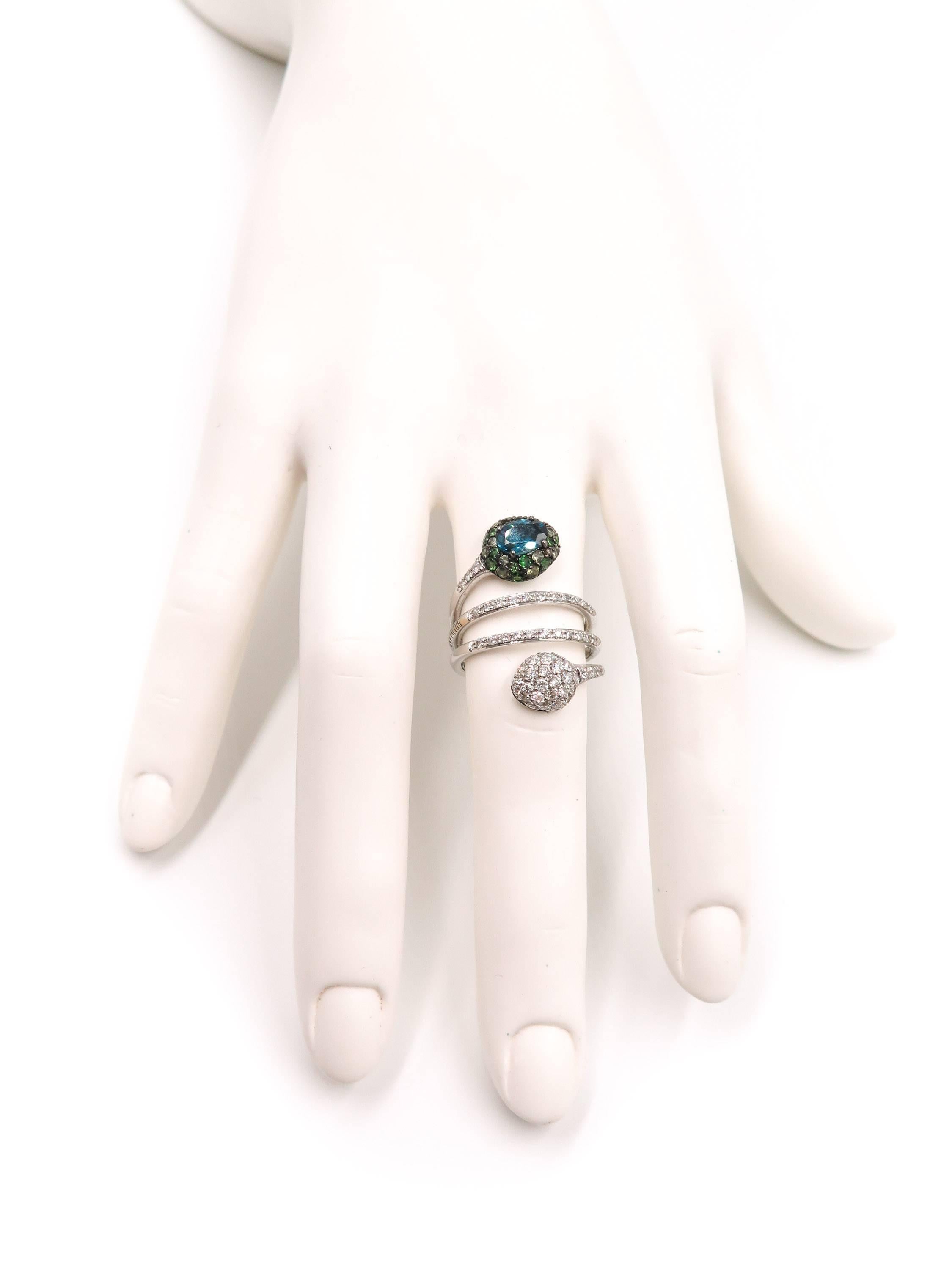 Blue, Green Tourmaline and Diamond White Gold Ring by Brumani 3