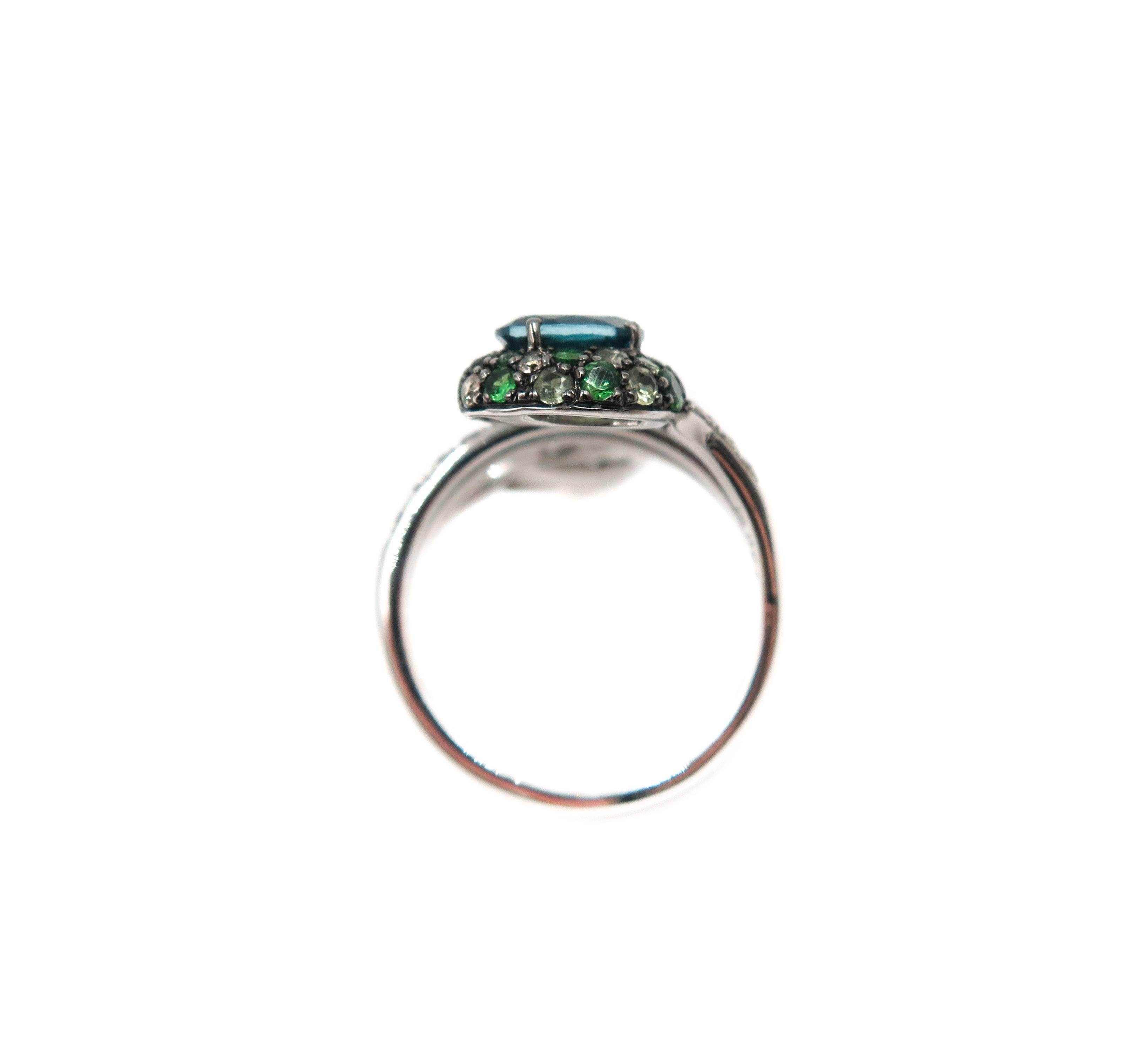 Contemporary Blue, Green Tourmaline and Diamond White Gold Ring by Brumani