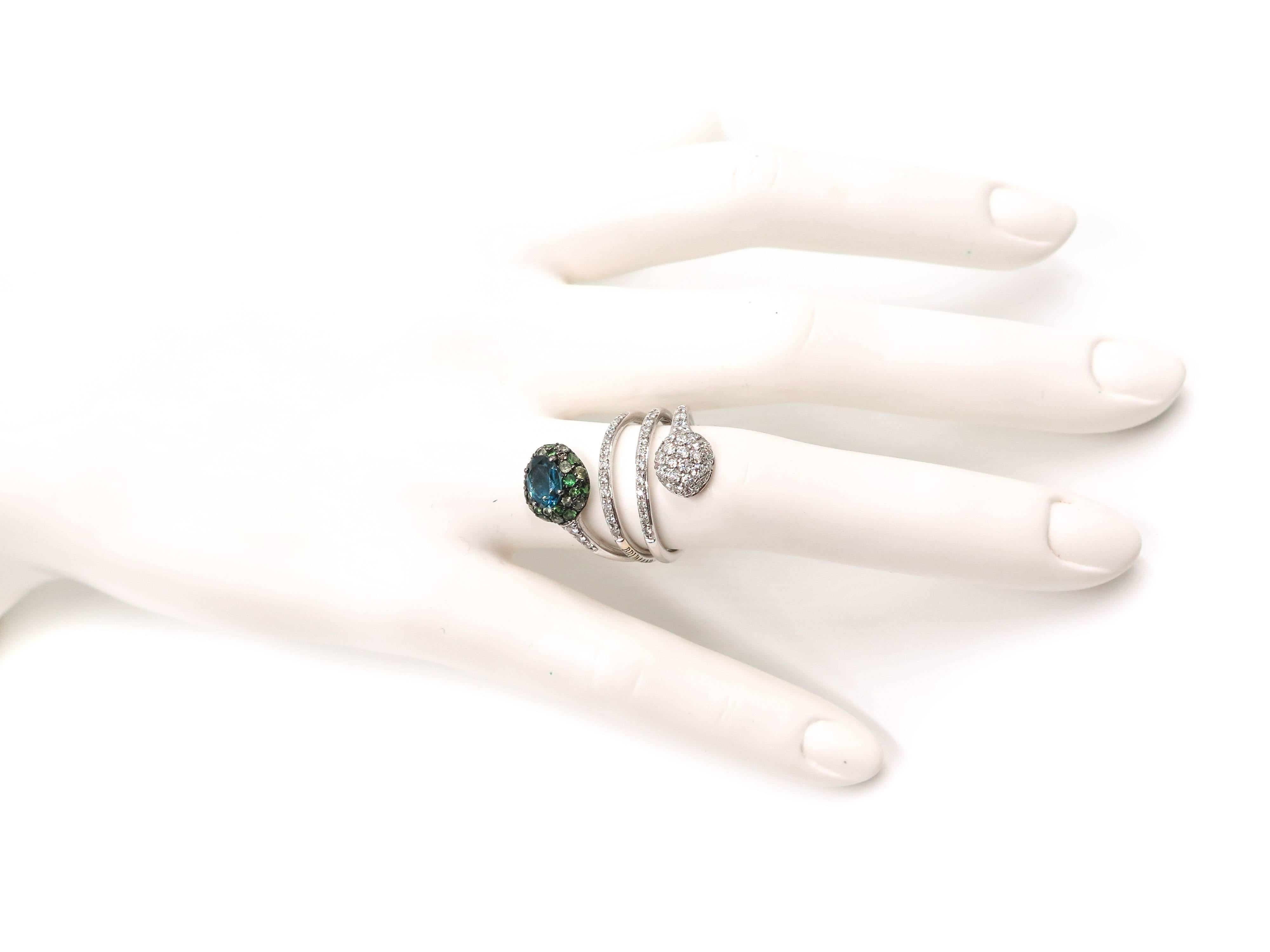 Blue, Green Tourmaline and Diamond White Gold Ring by Brumani 2