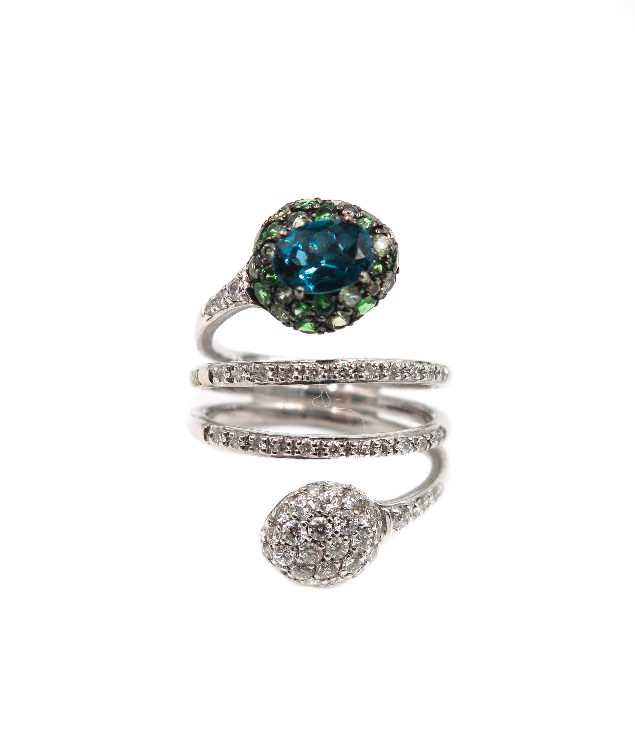 Women's Blue, Green Tourmaline and Diamond White Gold Ring by Brumani