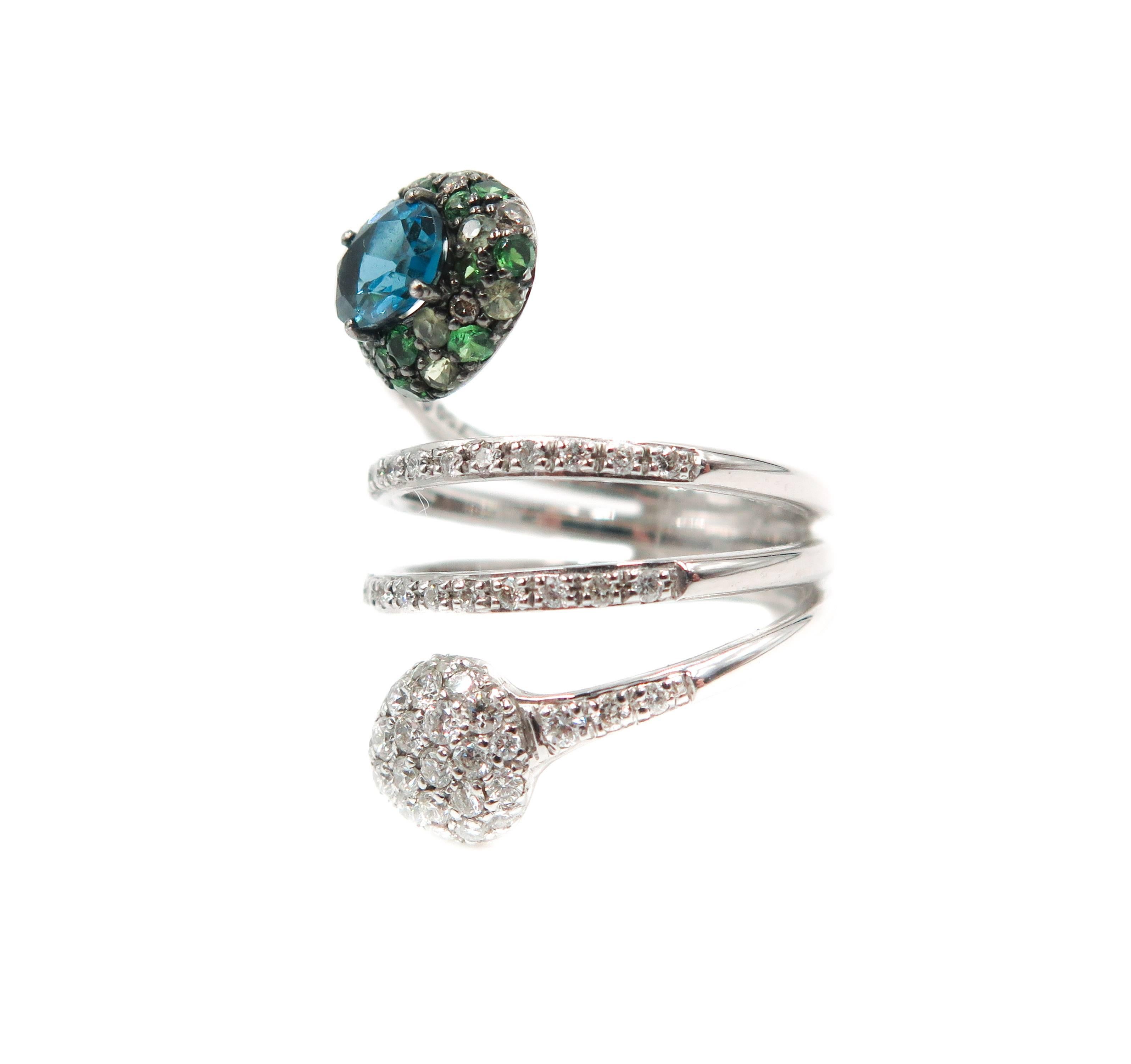 Blue, Green Tourmaline and Diamond White Gold Ring by Brumani In New Condition In Greenwich, CT