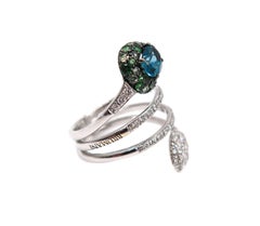 Blue, Green Tourmaline and Diamond White Gold Ring by Brumani