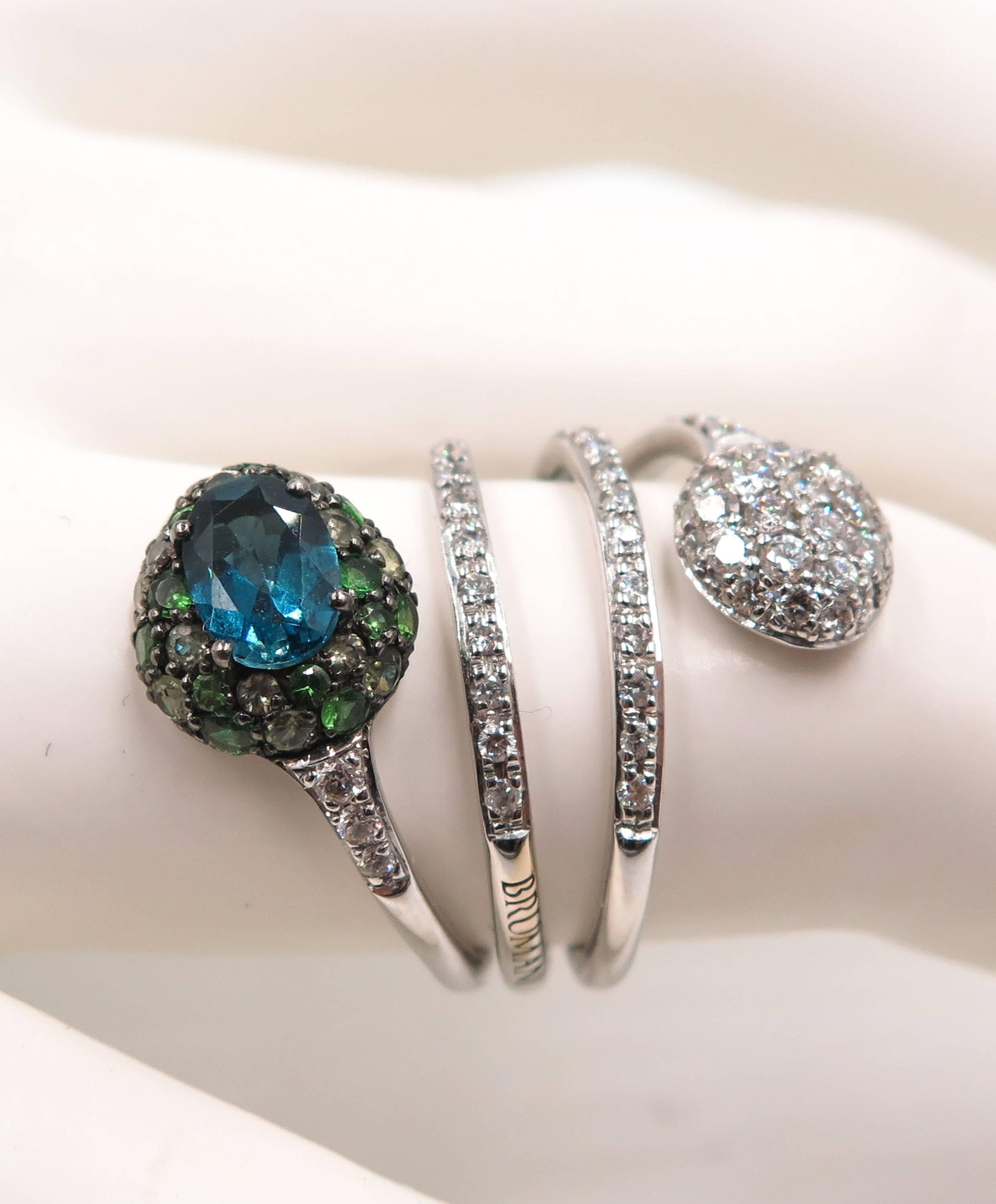 Blue, Green Tourmaline and Diamond White Gold Ring by Brumani 4