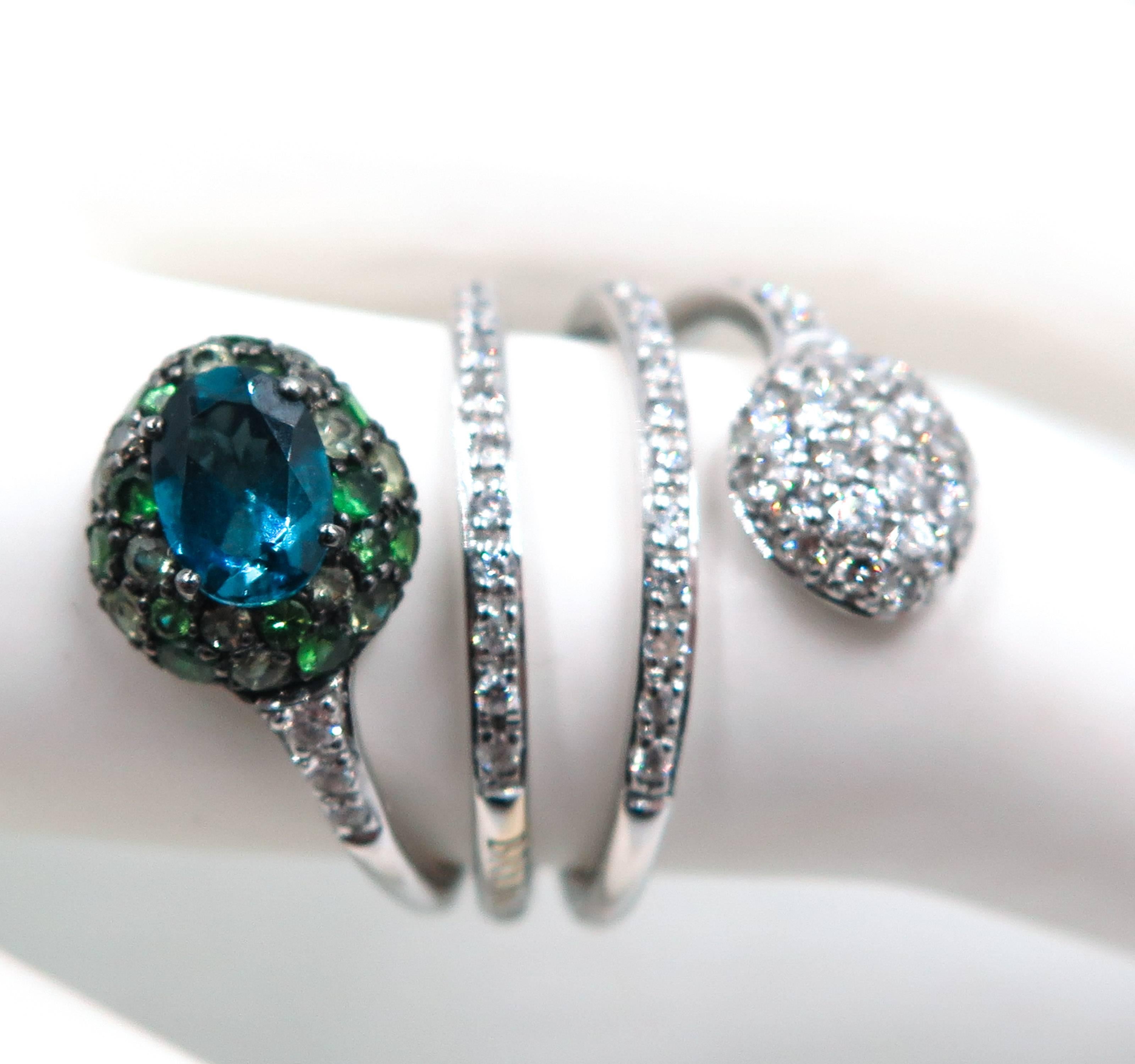 Blue, Green Tourmaline and Diamond White Gold Ring by Brumani 1