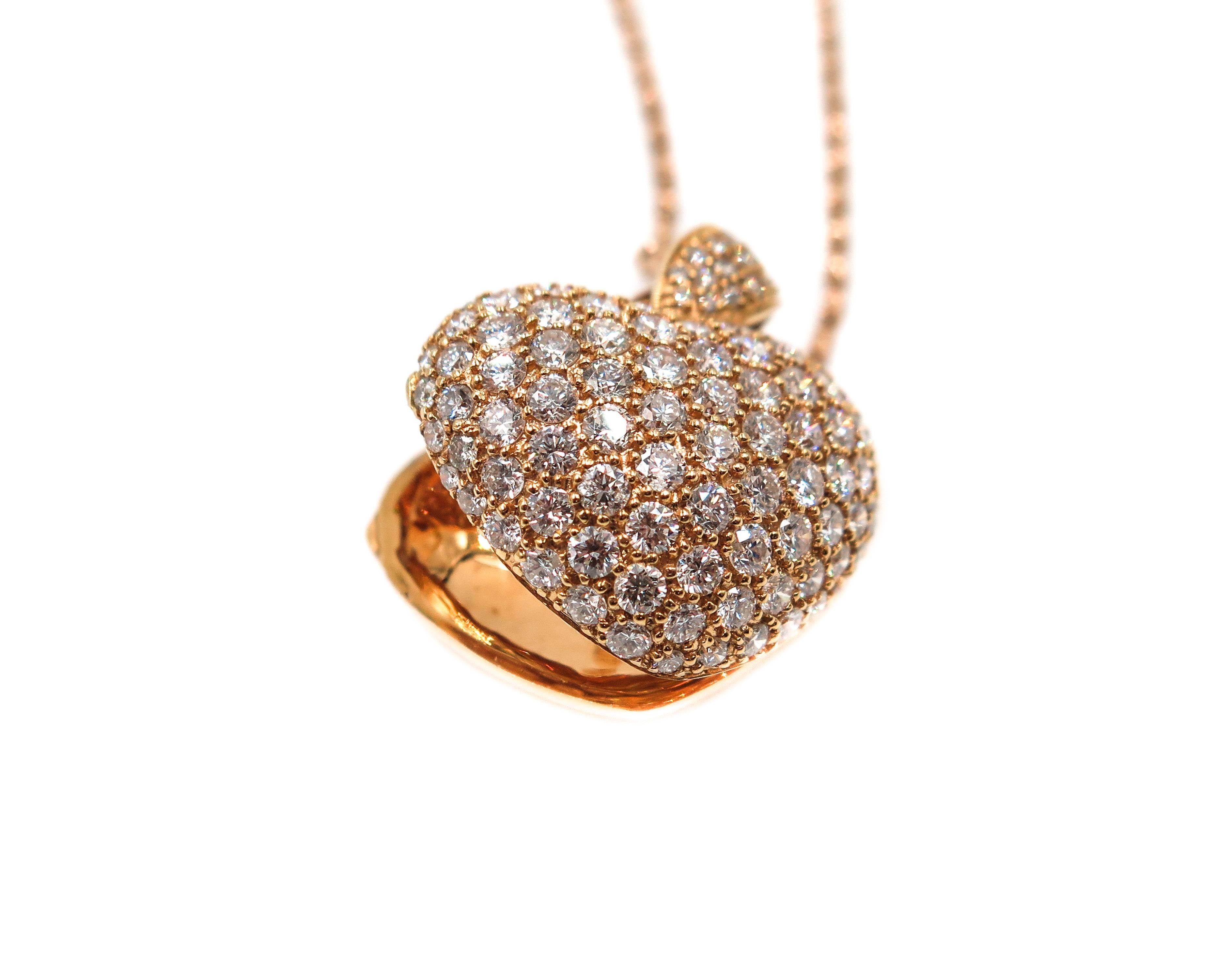 Neoclassical 18 Karat Rose Gold Diamond Pave Heart Locket Pendant