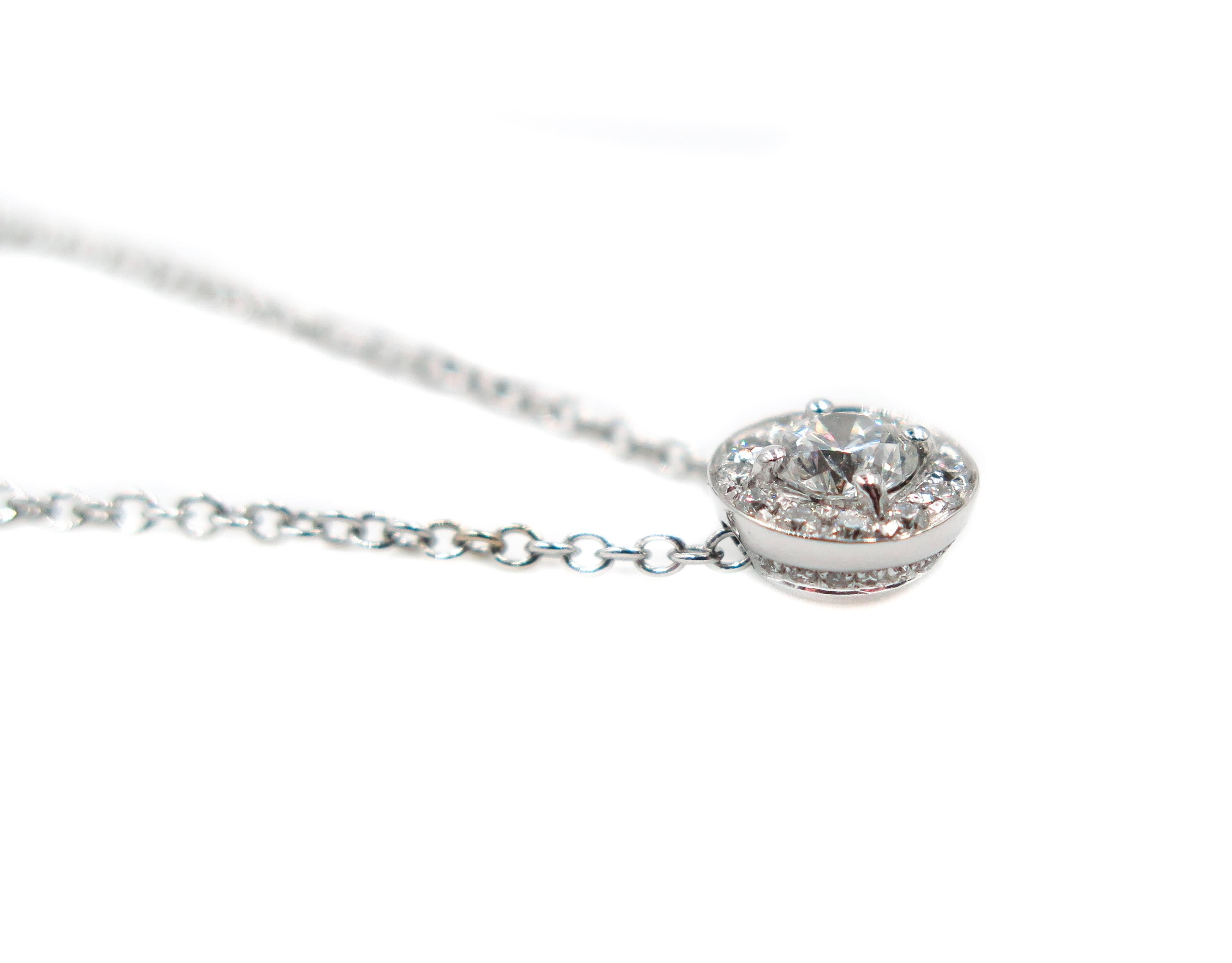 Diamond Halo White Gold Pendant In New Condition In Greenwich, CT
