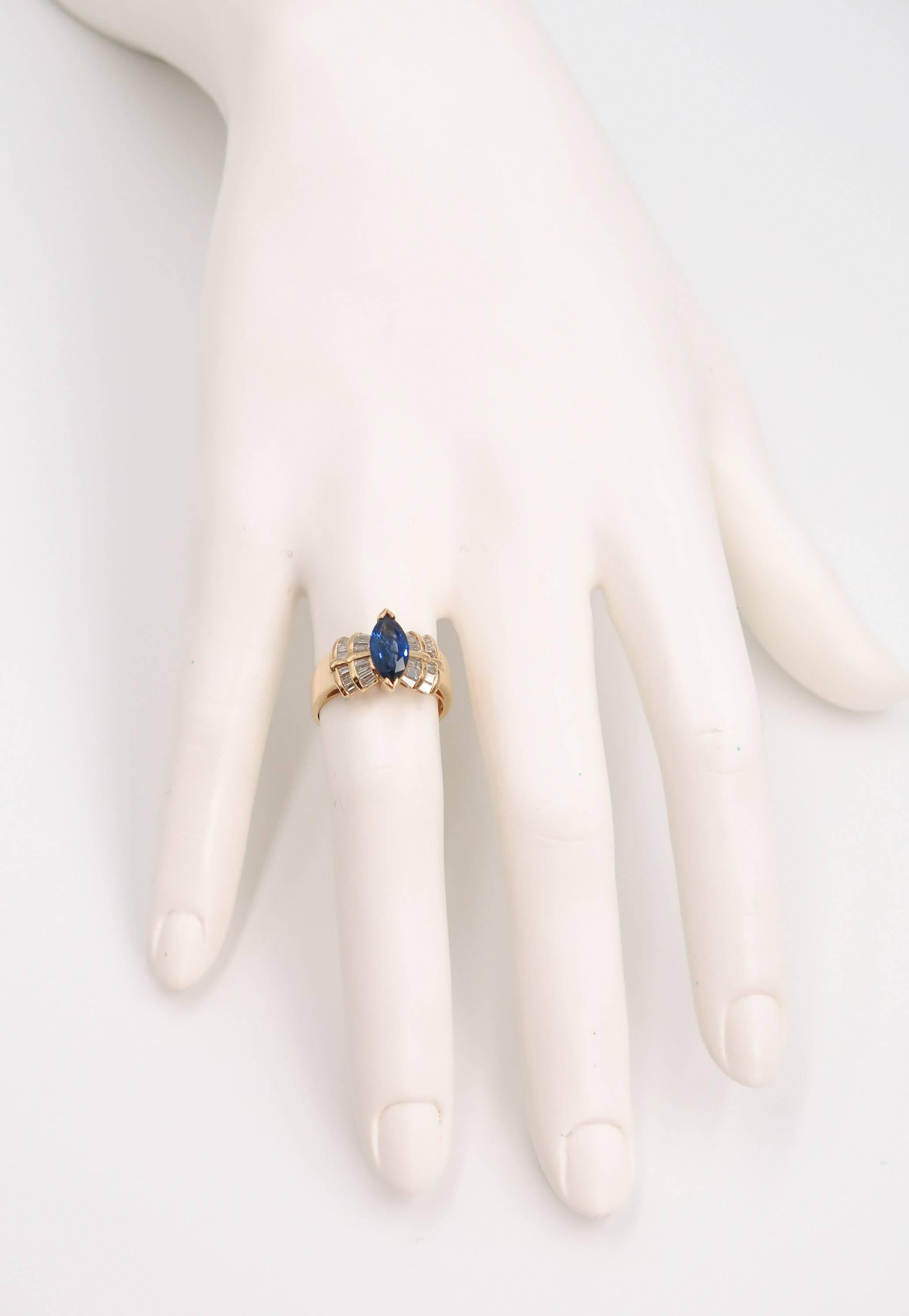Women's Marquise-cut Blue Sapphire and Diamond Ring