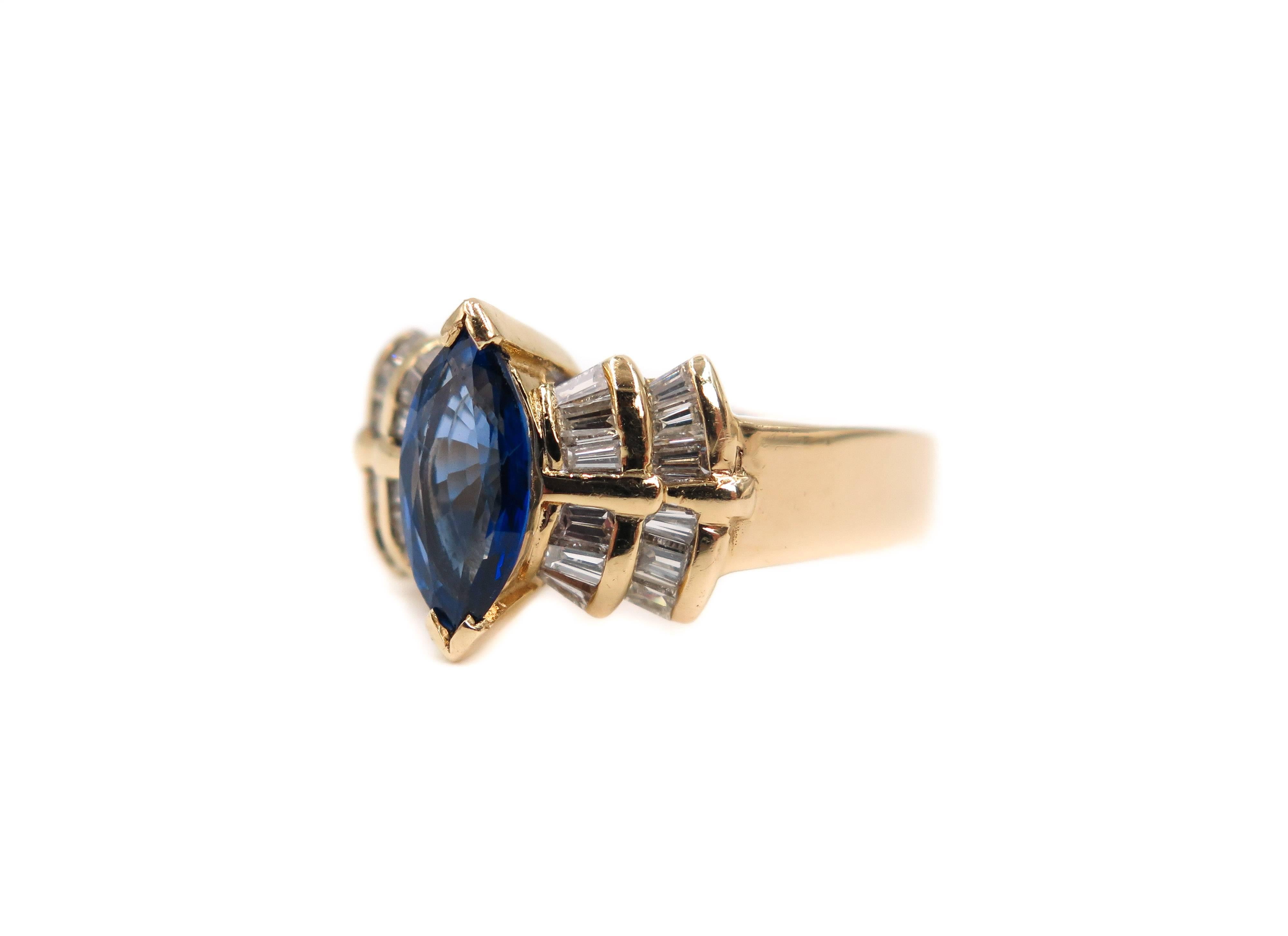 Artist Marquise-cut Blue Sapphire and Diamond Ring