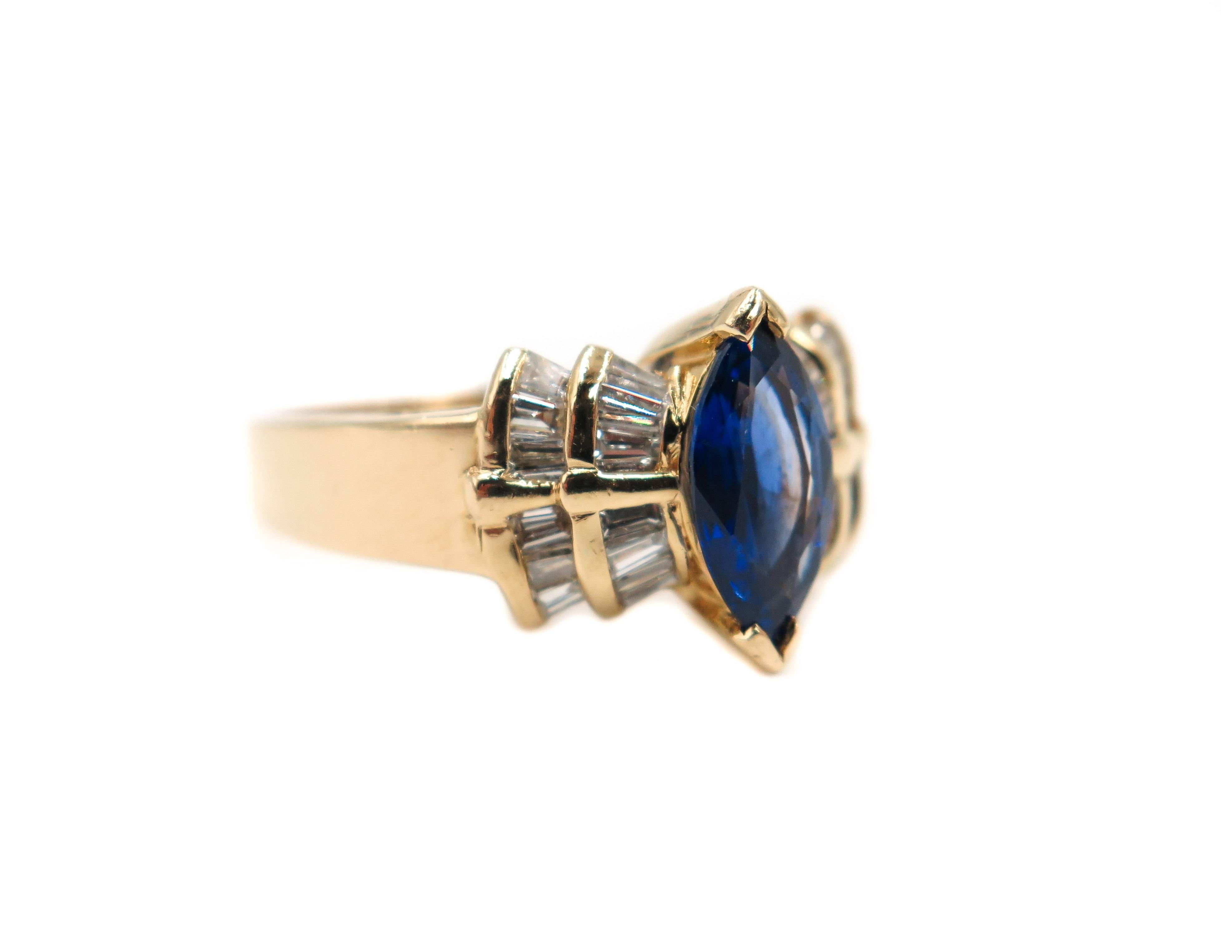 Marquise Cut Marquise-cut Blue Sapphire and Diamond Ring