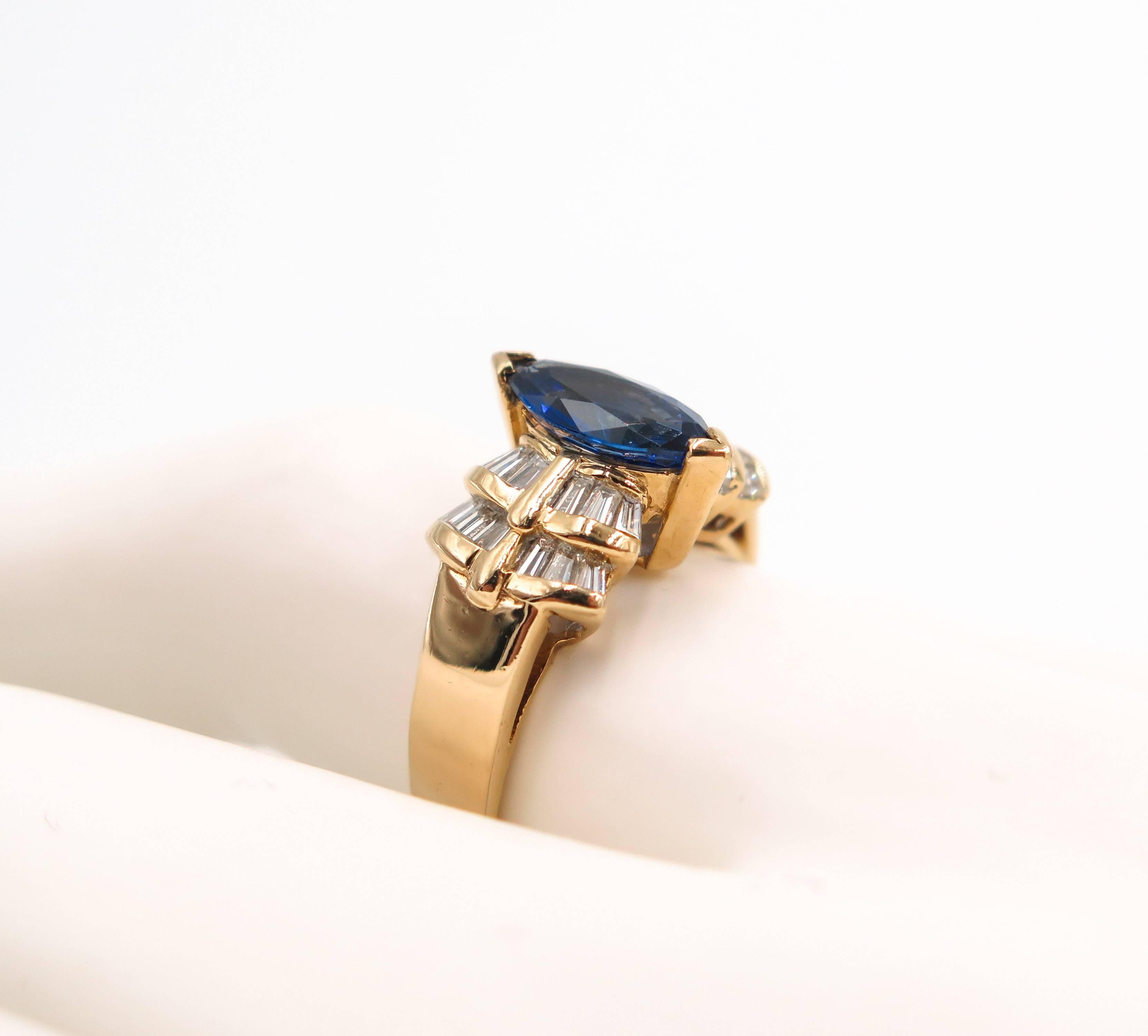 Marquise-cut Blue Sapphire and Diamond Ring 4