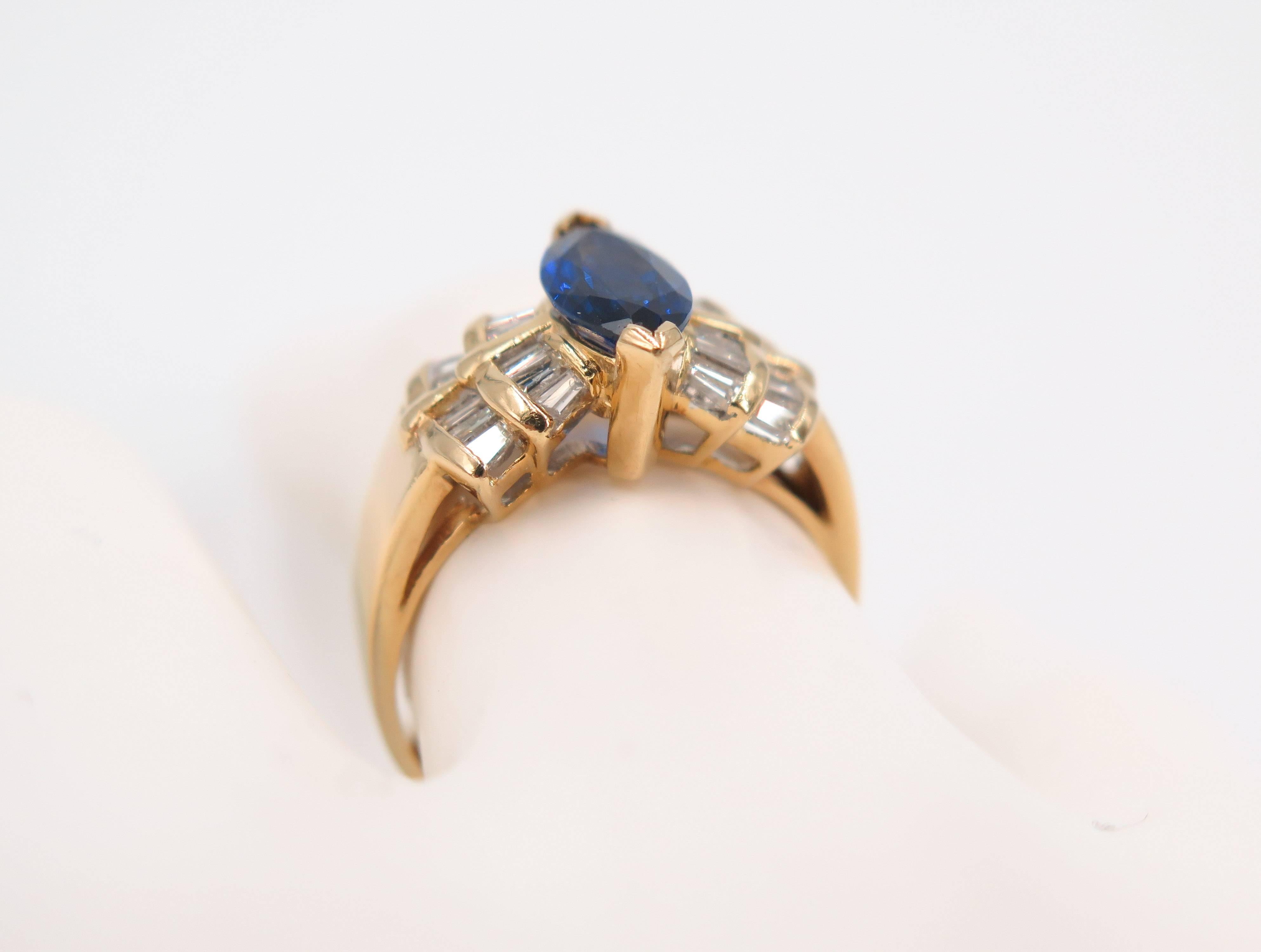 Marquise-cut Blue Sapphire and Diamond Ring 3