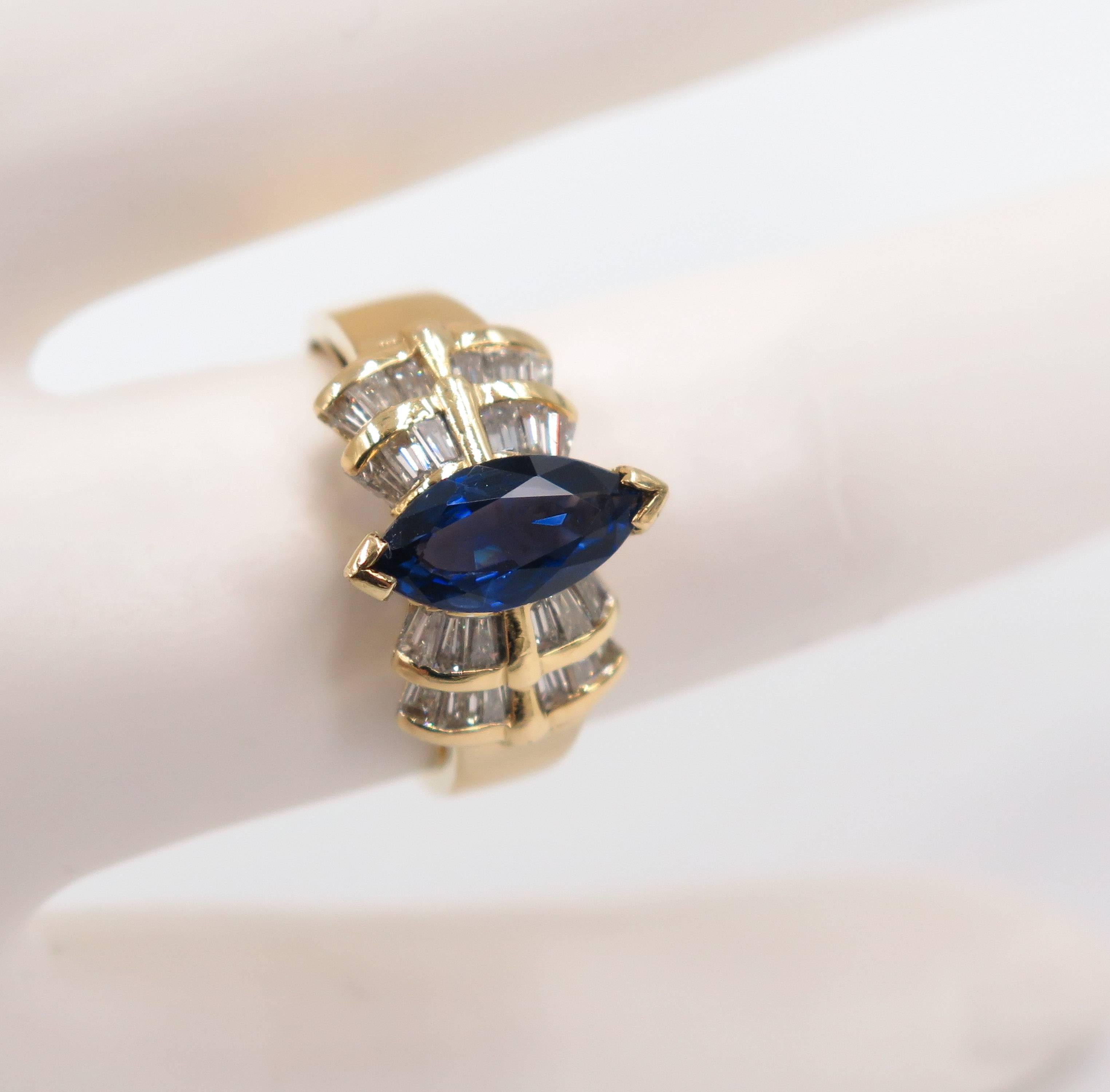 Marquise-cut Blue Sapphire and Diamond Ring 2