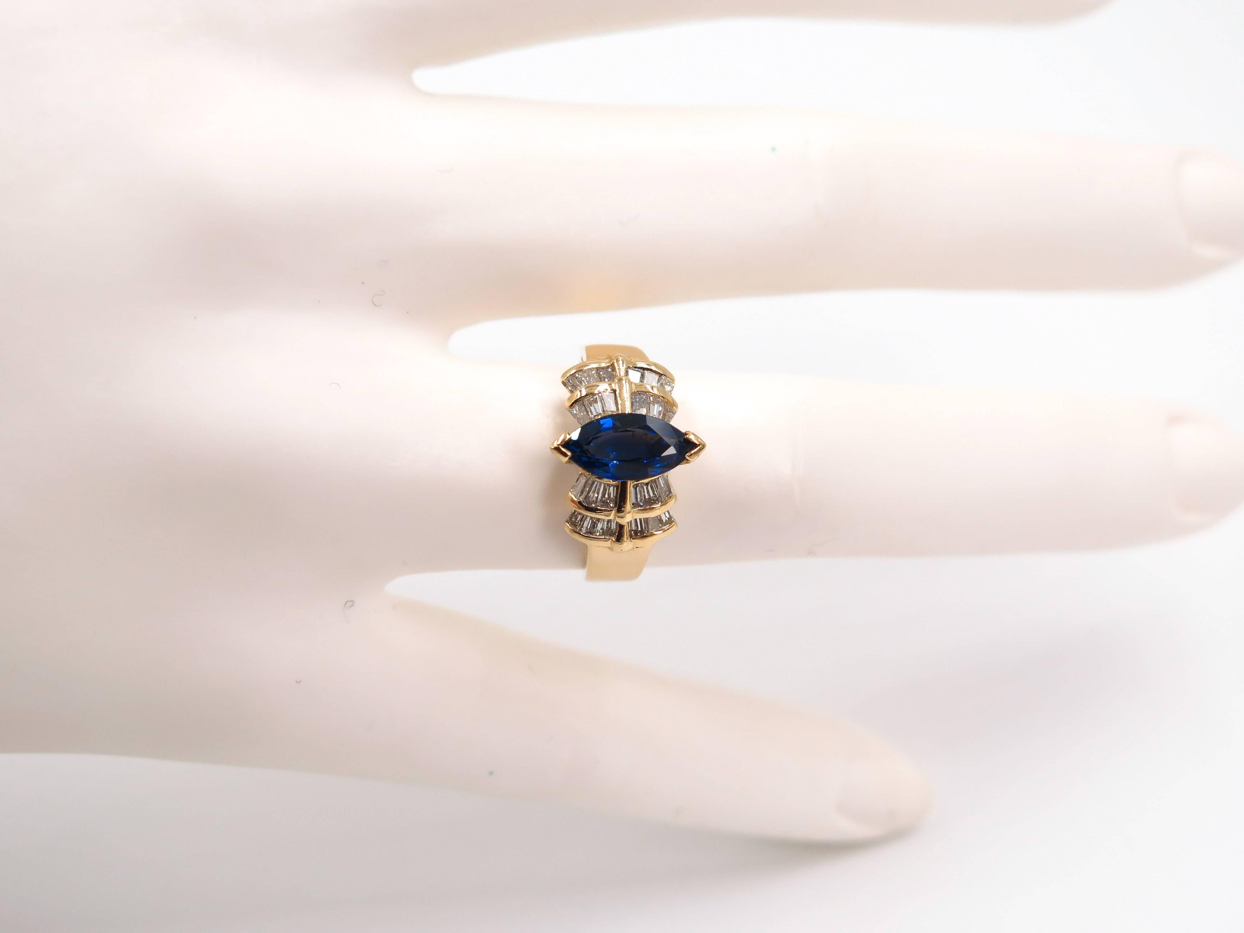 Marquise-cut Blue Sapphire and Diamond Ring 1