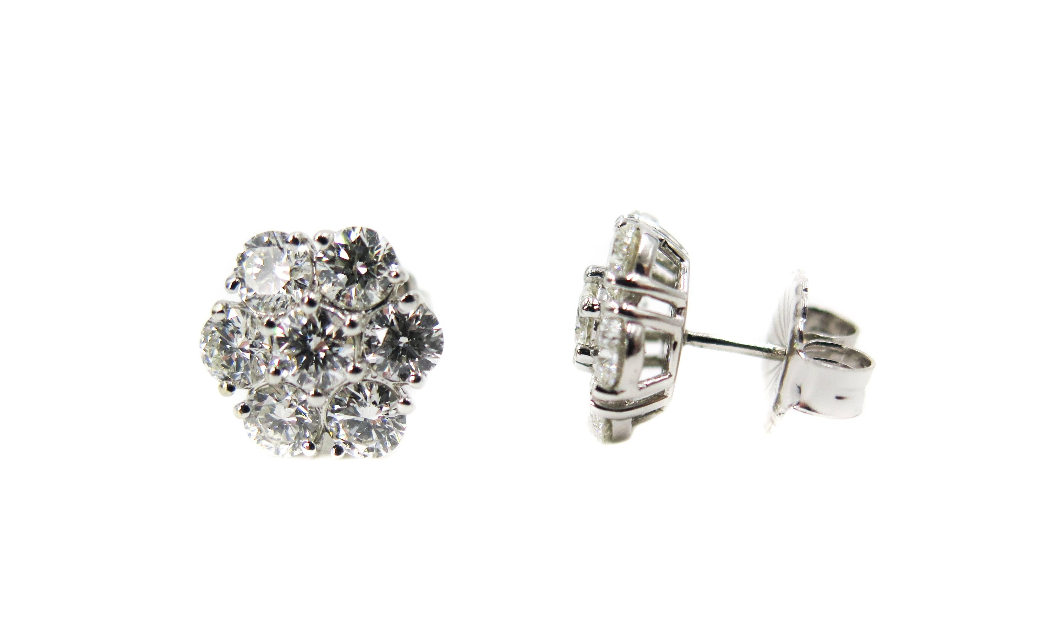 Diamond Cluster White Gold Stud Earrings In New Condition In Greenwich, CT