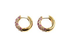 Pink Sapphire and Diamond Rose Gold Huggie Earrings