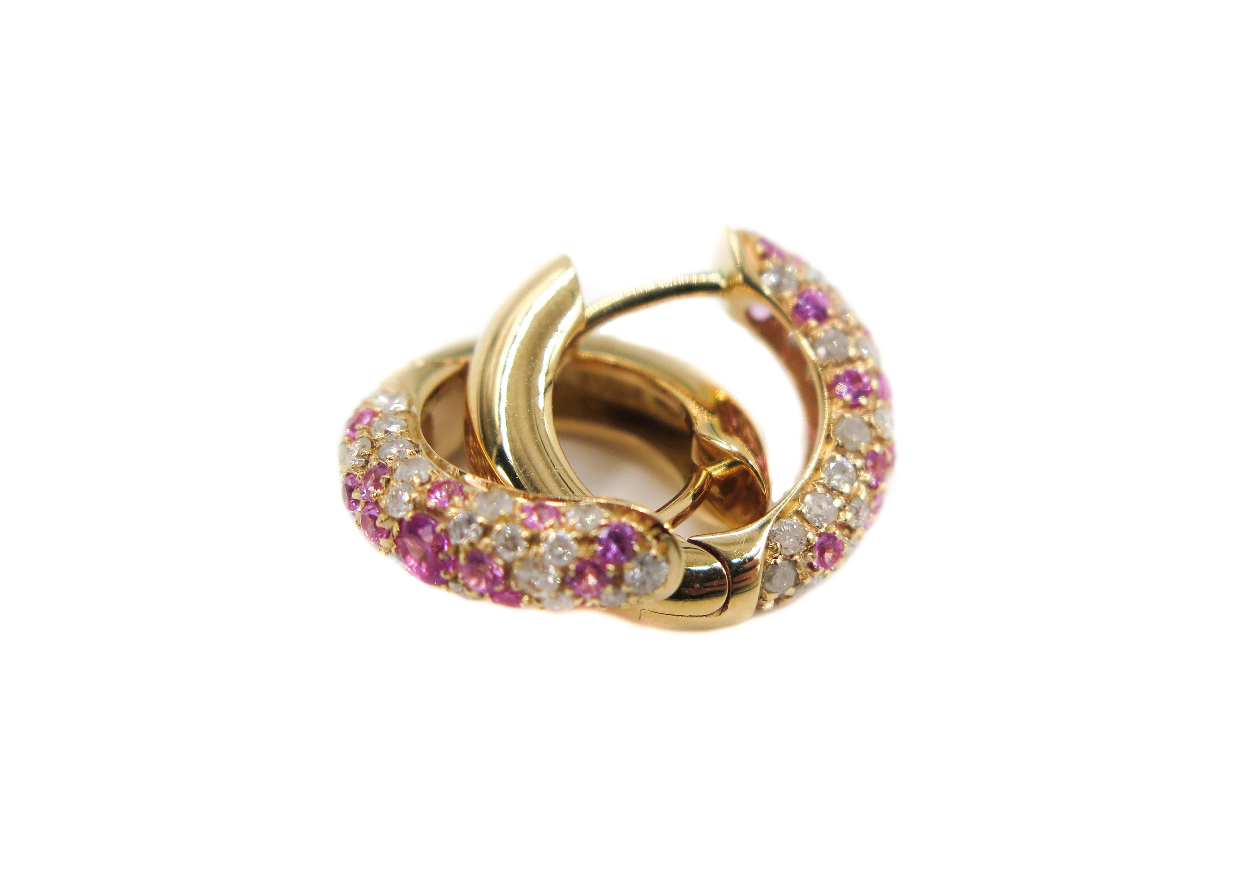 Modern Pink Sapphire and Diamond Rose Gold Huggie Earrings
