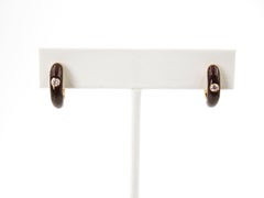 Chocolate Brown Enamel Diamond Yellow Gold Huggie Earrings