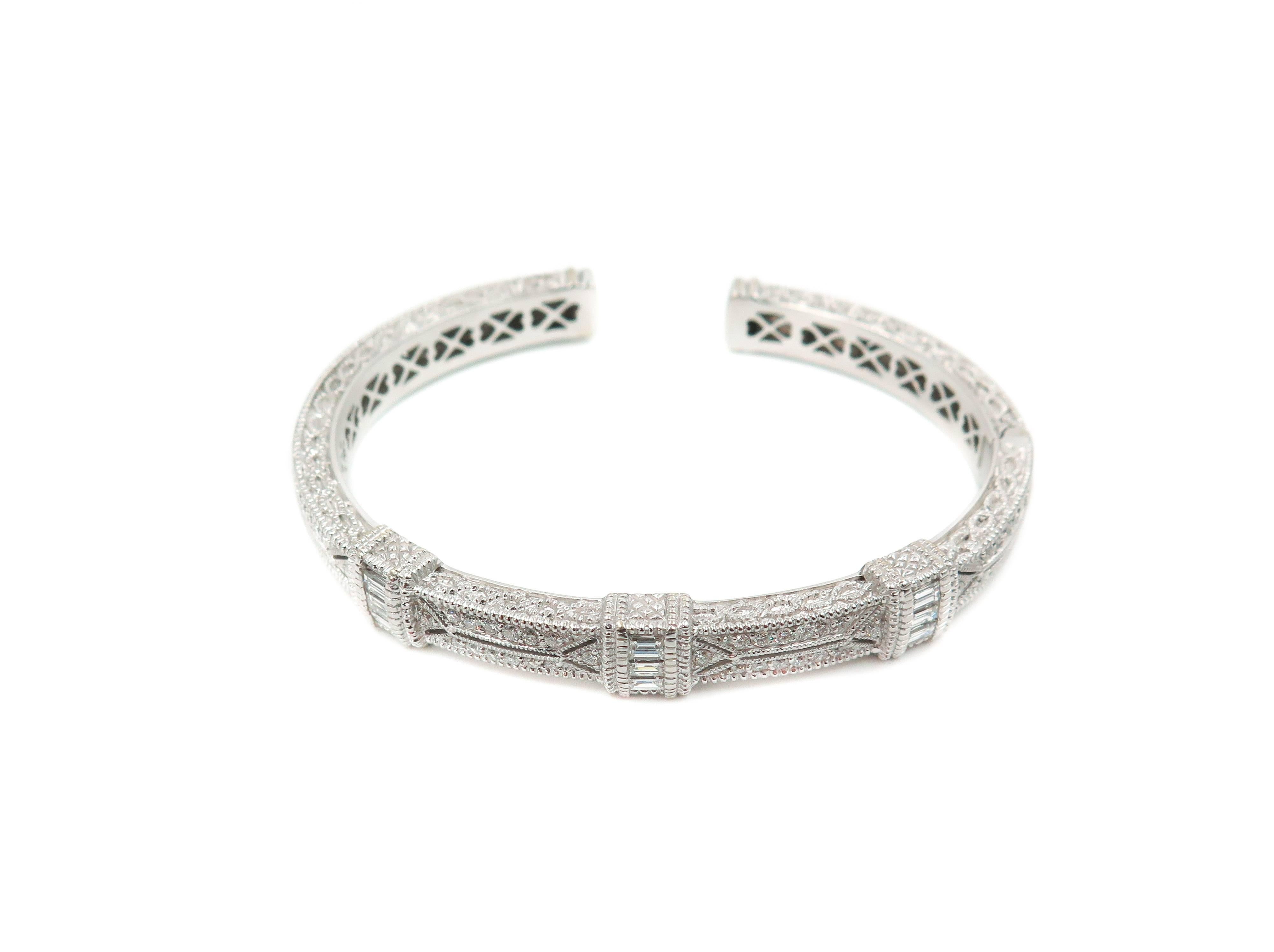 Retro Judith Ripka, Pia, Diamond Pave White Gold Cuff Bracelet