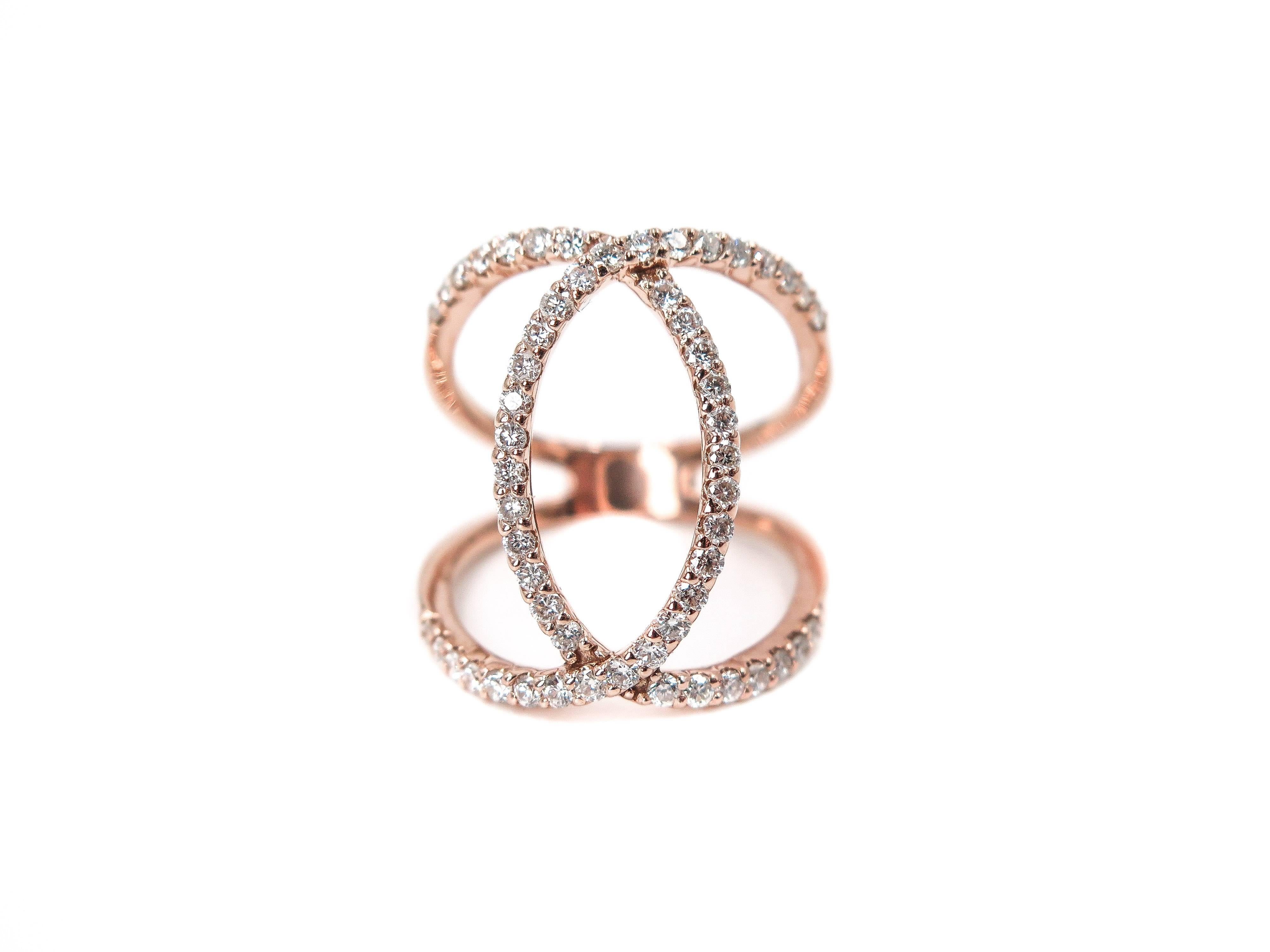 Modern Diamond Interlocking Circles Rose Gold Ring