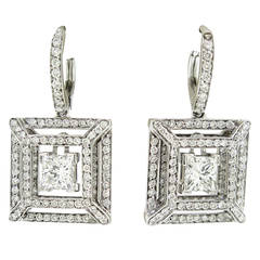 Square Diamond Dangling Earrings