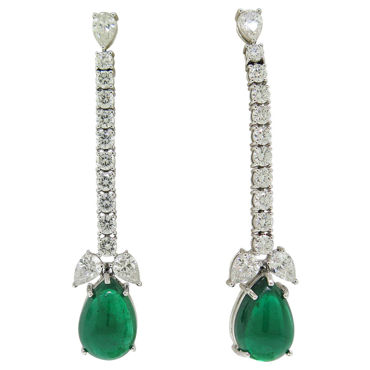 Emerald Cabochon Diamond Gold Dangle Earrings