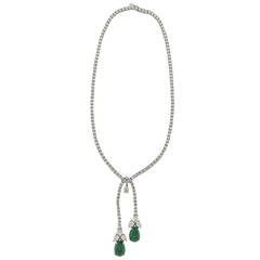 Cabochon Emerald Diamond Gold Riviere Drop Necklace