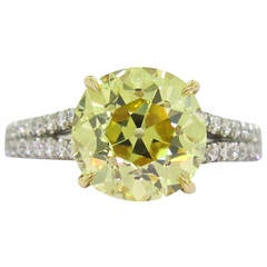 4.72 carat Rare  Old European Cut Fancy Intense GIA Cert Yellow Diamond Ring