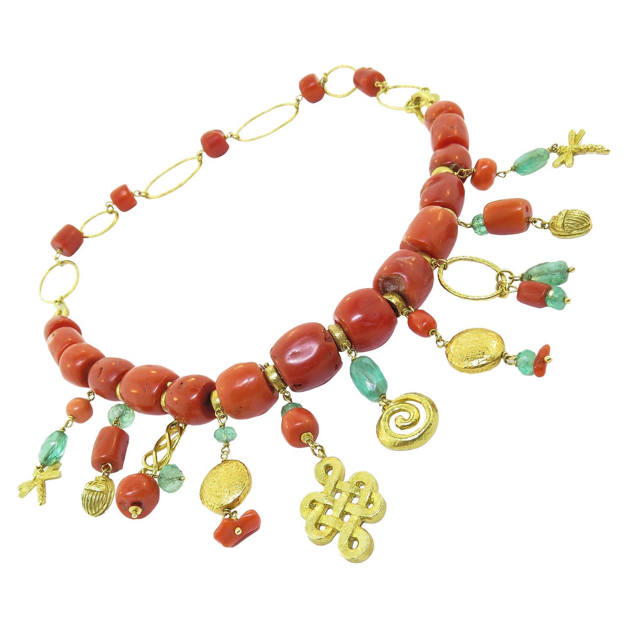 Coral Emerald Gold Charm Necklace/Bracelet