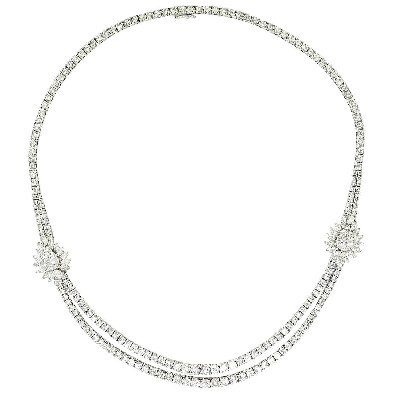 Double Row Diamond Gold Necklace at 1stdibs