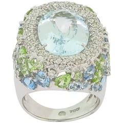 Brumani Aquamarine, Diamonds and Peridot Ring