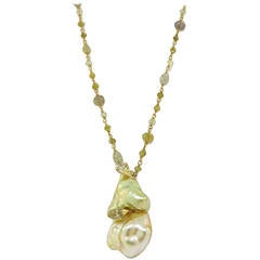 Yvel Golden Keshi Pearl Rough Diamond Gold Pendant